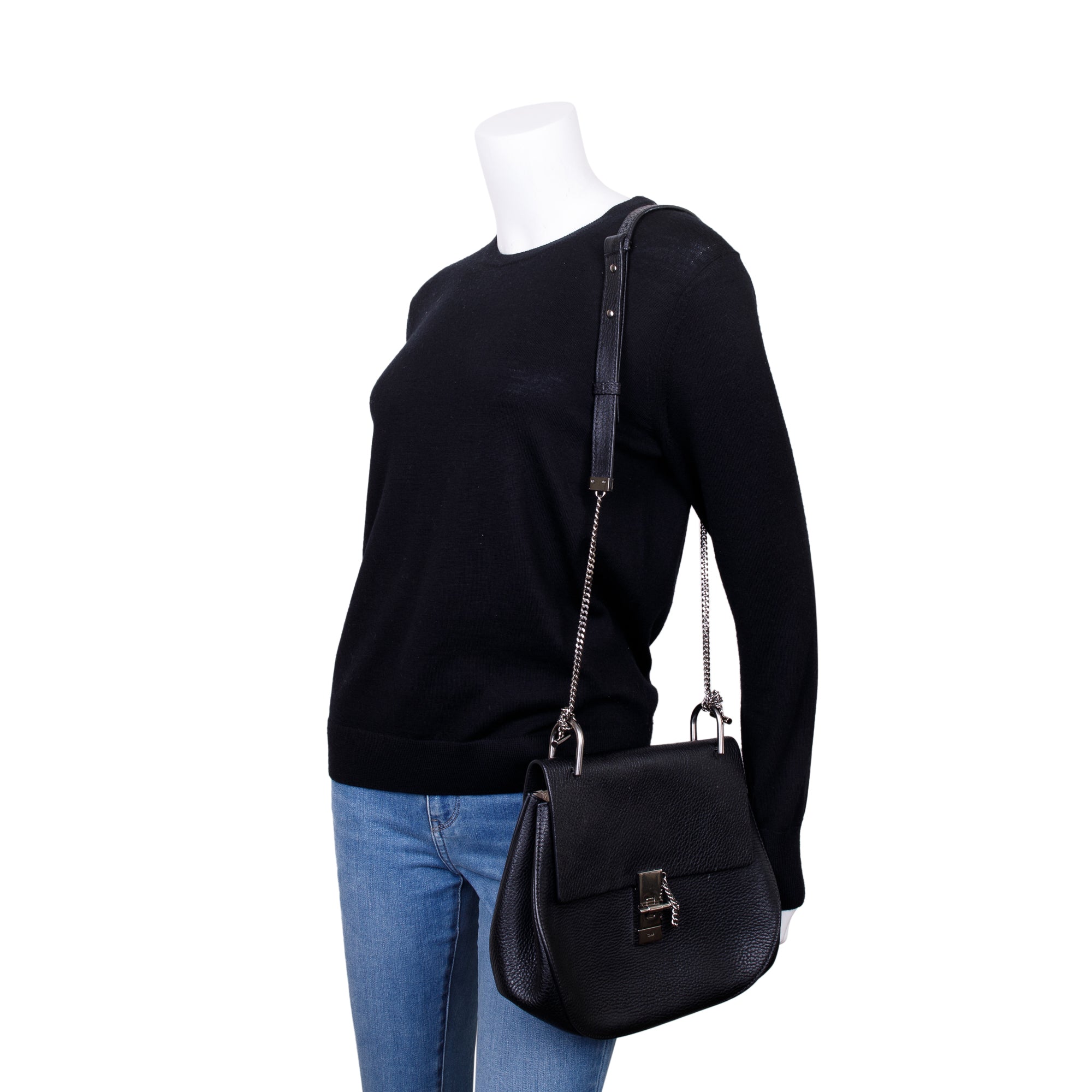 Chloe Black Grained Calfskin Leather Drew Crossbody Bag