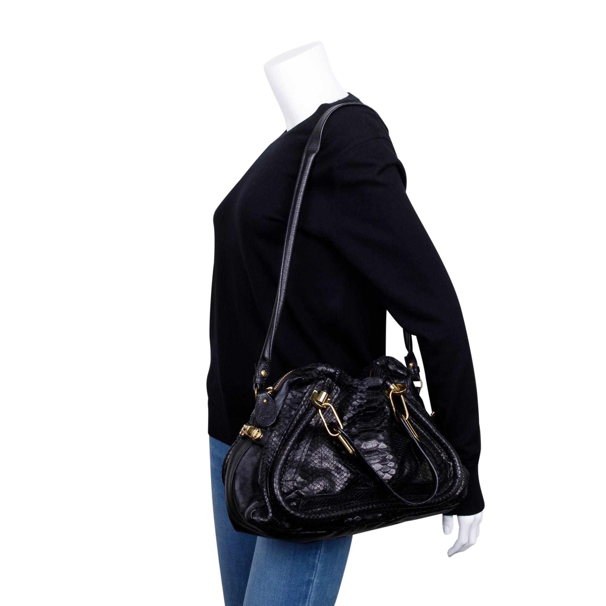Chloe Black Python Medium Paraty Bag