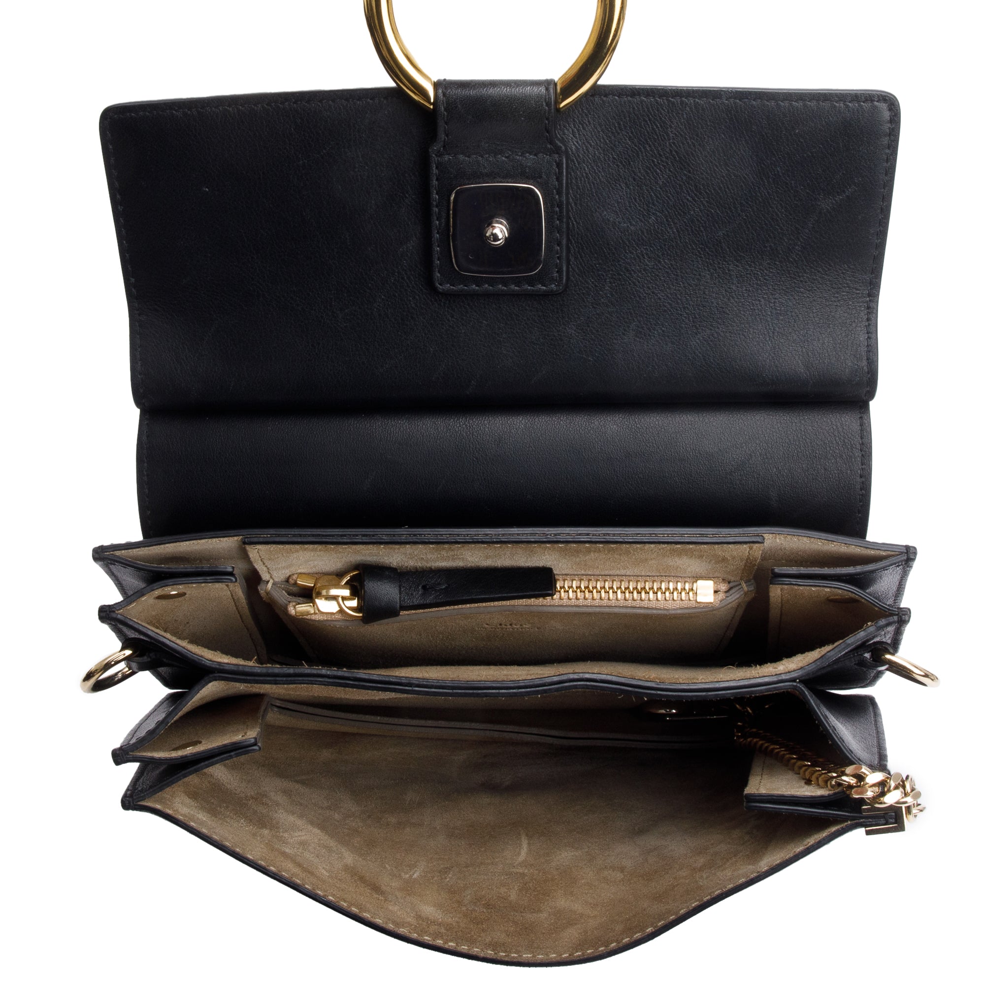 Chloe Black Suede & Calfskin Leather Small Faye Top Handle Bag w/ Strap