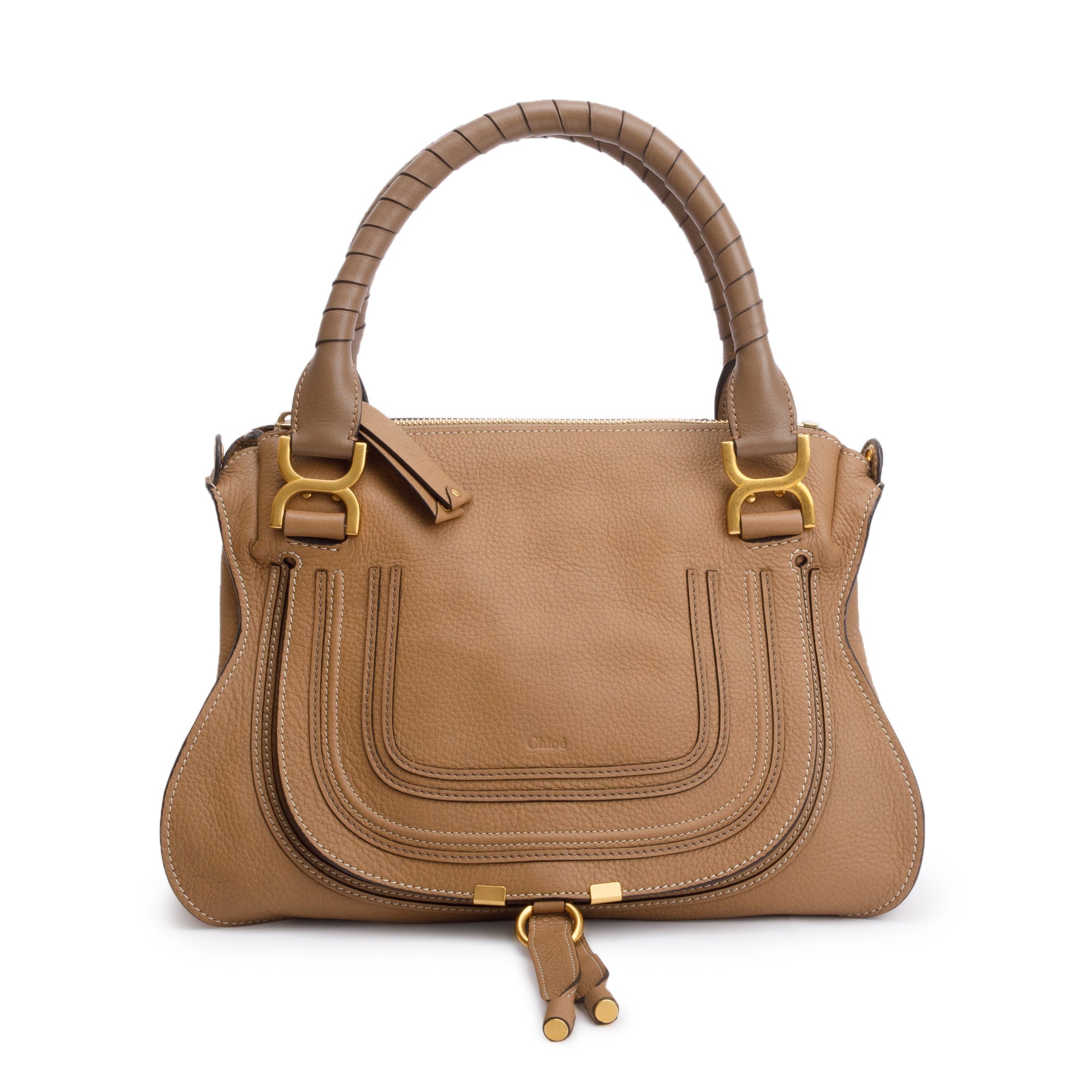 Chloe Brown Calfskin Leather Medium Marcie Shoulder Bag w/ Strap & Authenticity Card