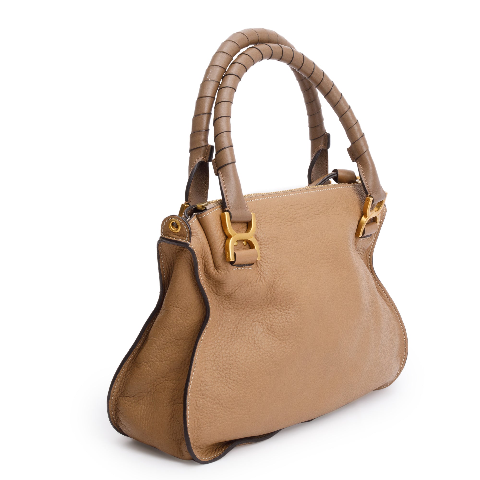 Chloe Brown Calfskin Leather Medium Marcie Shoulder Bag w/ Strap & Authenticity Card