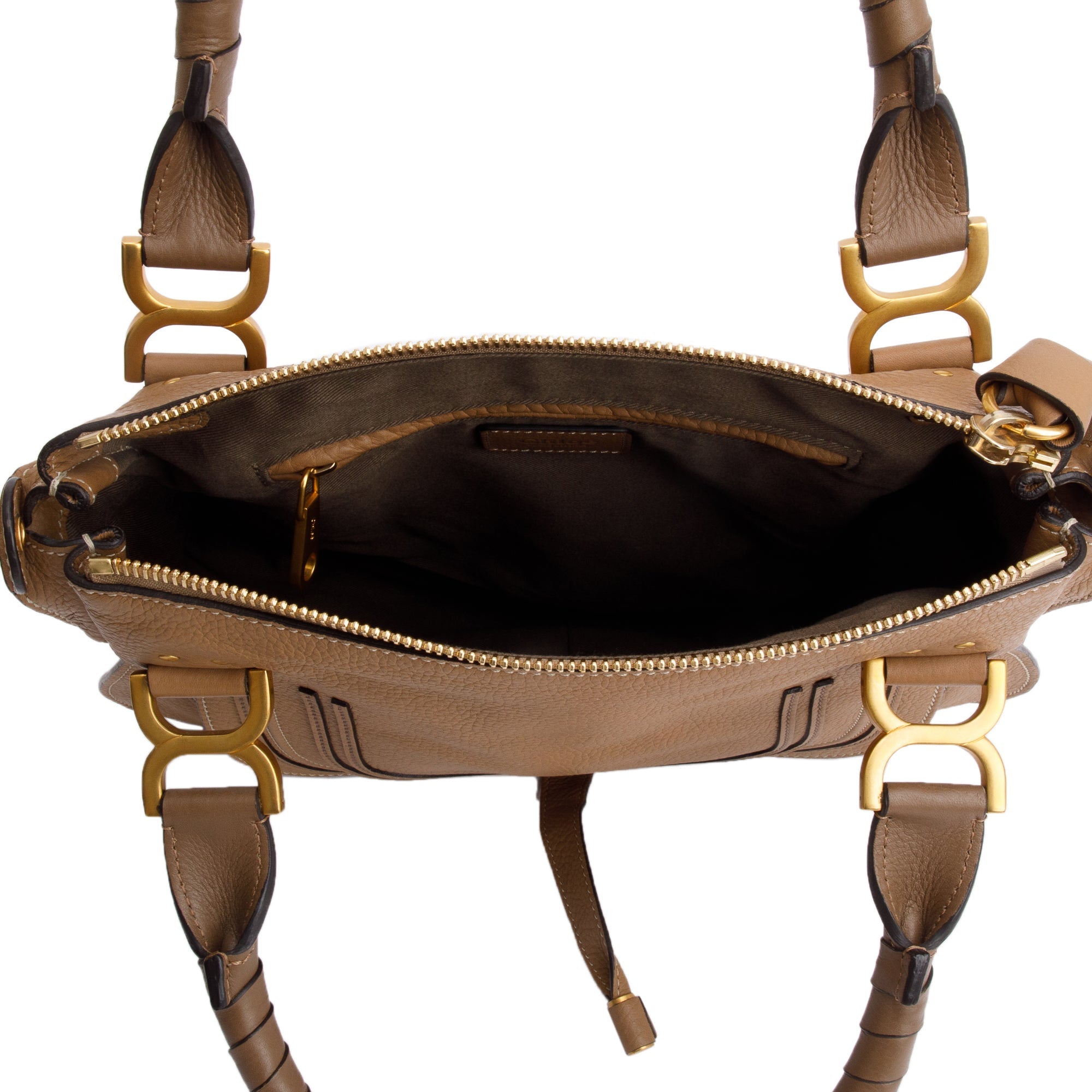 Chloe Brown Calfskin Leather Medium Marcie Shoulder Bag w/ Strap & Authenticity Card