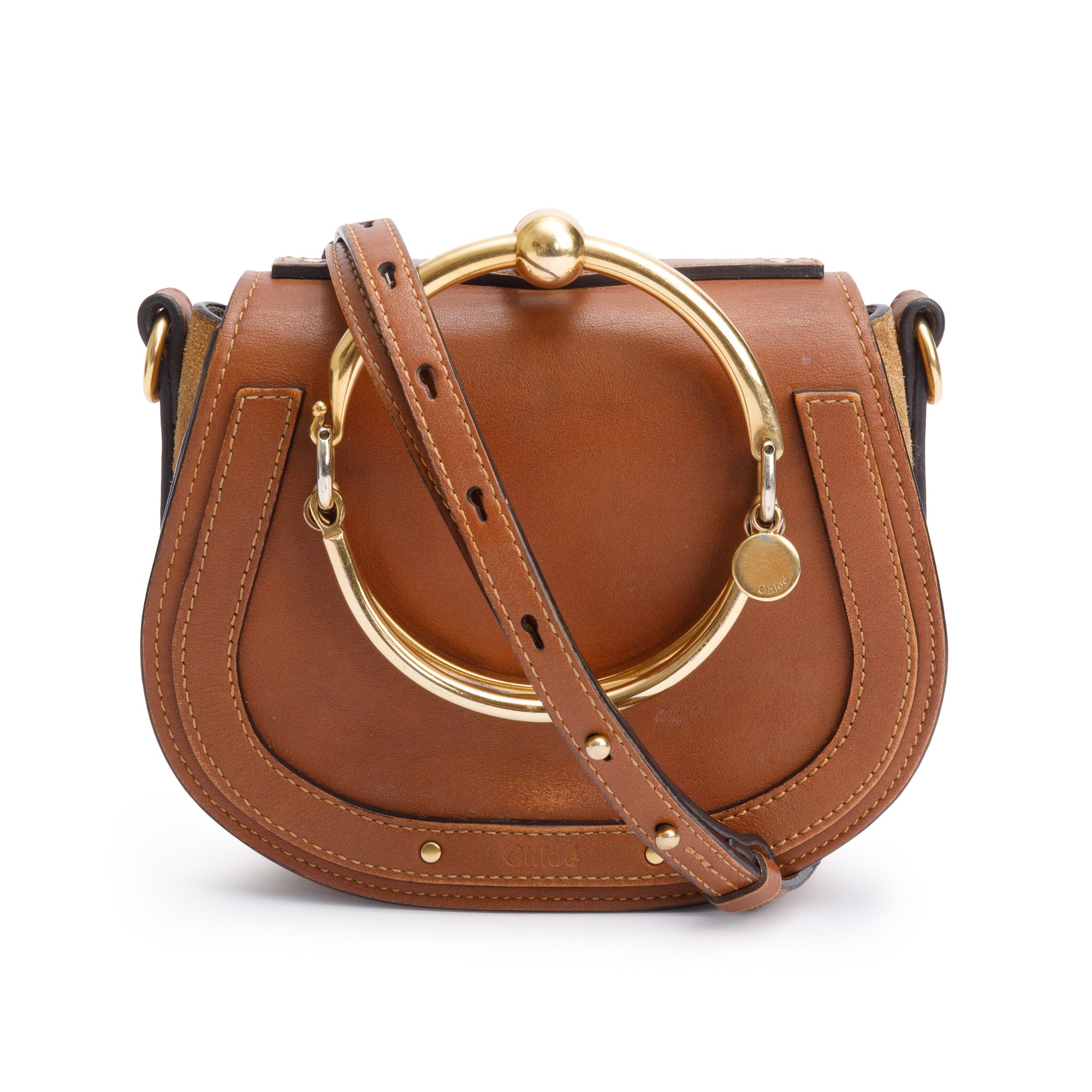 Chloe Brown Calfskin Leather Small Nile Bracelet Crossbody Bag w/ Box