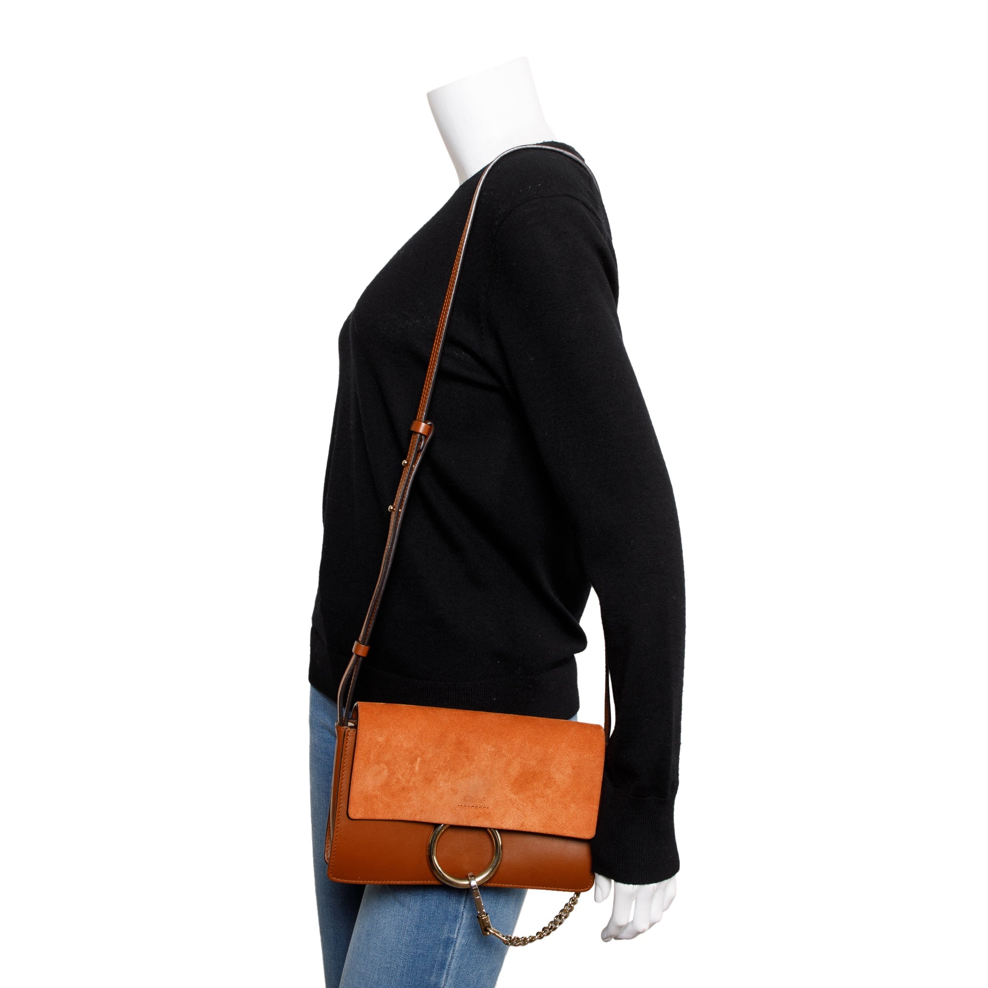 Chloe Brown Suede & Calfskin Leather Small Faye Shoulder Bag w/ Authenticity Card