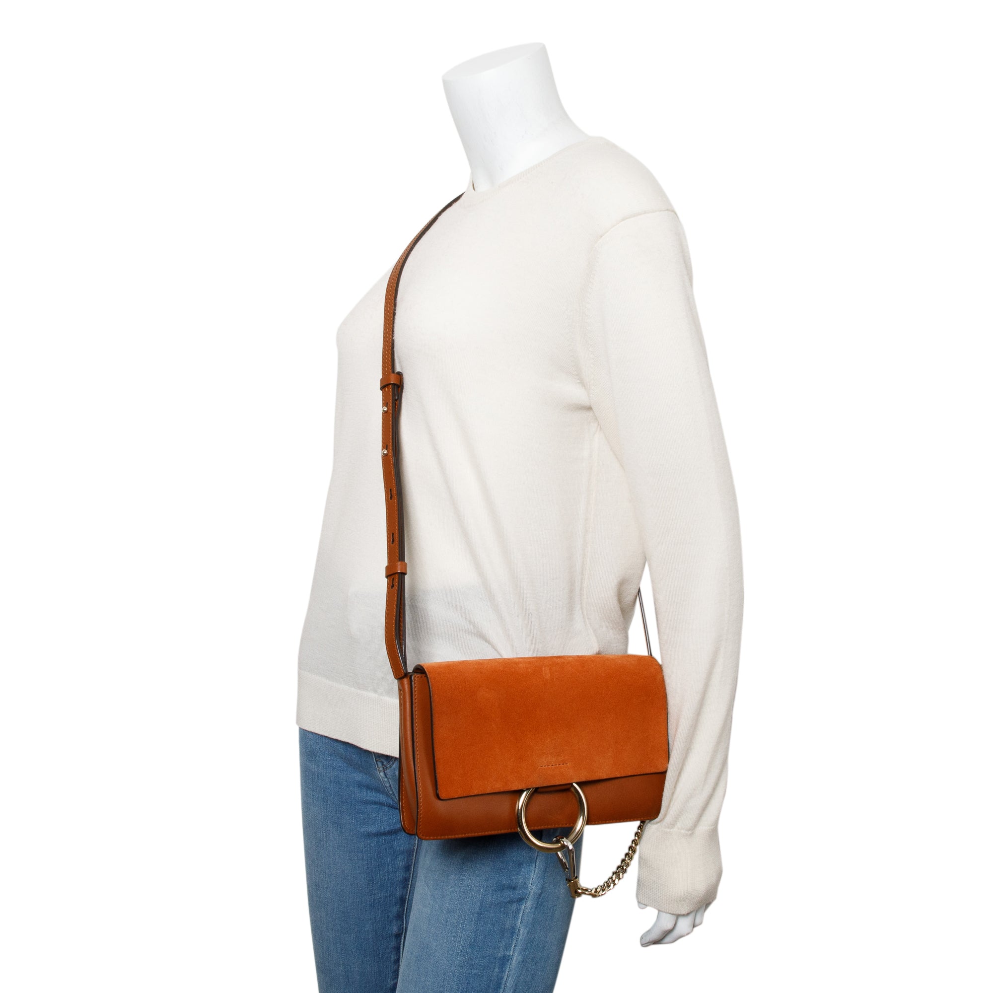 Chloe Brown Suede & Calfskin Leather Small Faye Shoulder Bag w/ Authenticity Card