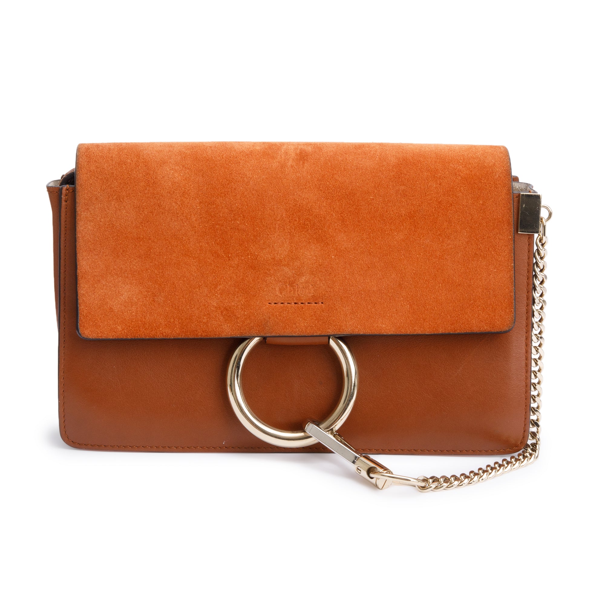 Chloe Brown Suede & Calfskin Leather Small Faye Shoulder Bag w/ Authenticity Card