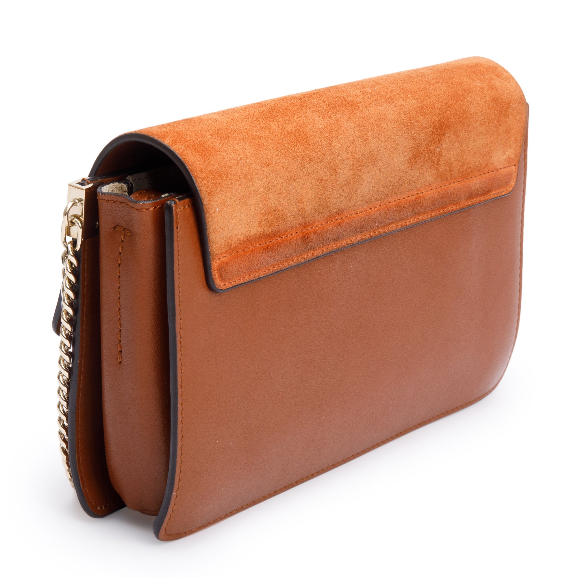 Chloe Brown Suede & Calfskin Leather Small Faye Shoulder Bag w/ Authenticity Card