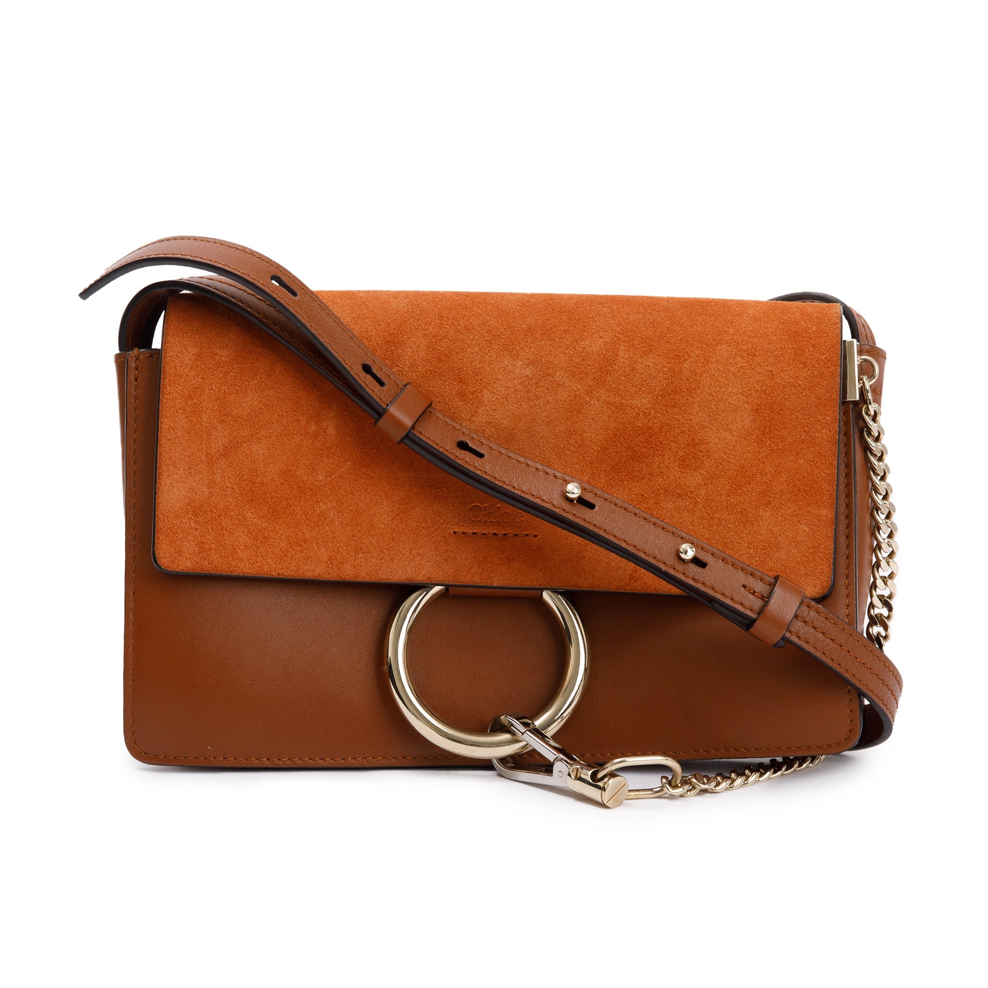 Chloe Brown Suede & Calfskin Leather Small Faye Shoulder Bag w/ Authenticity Card