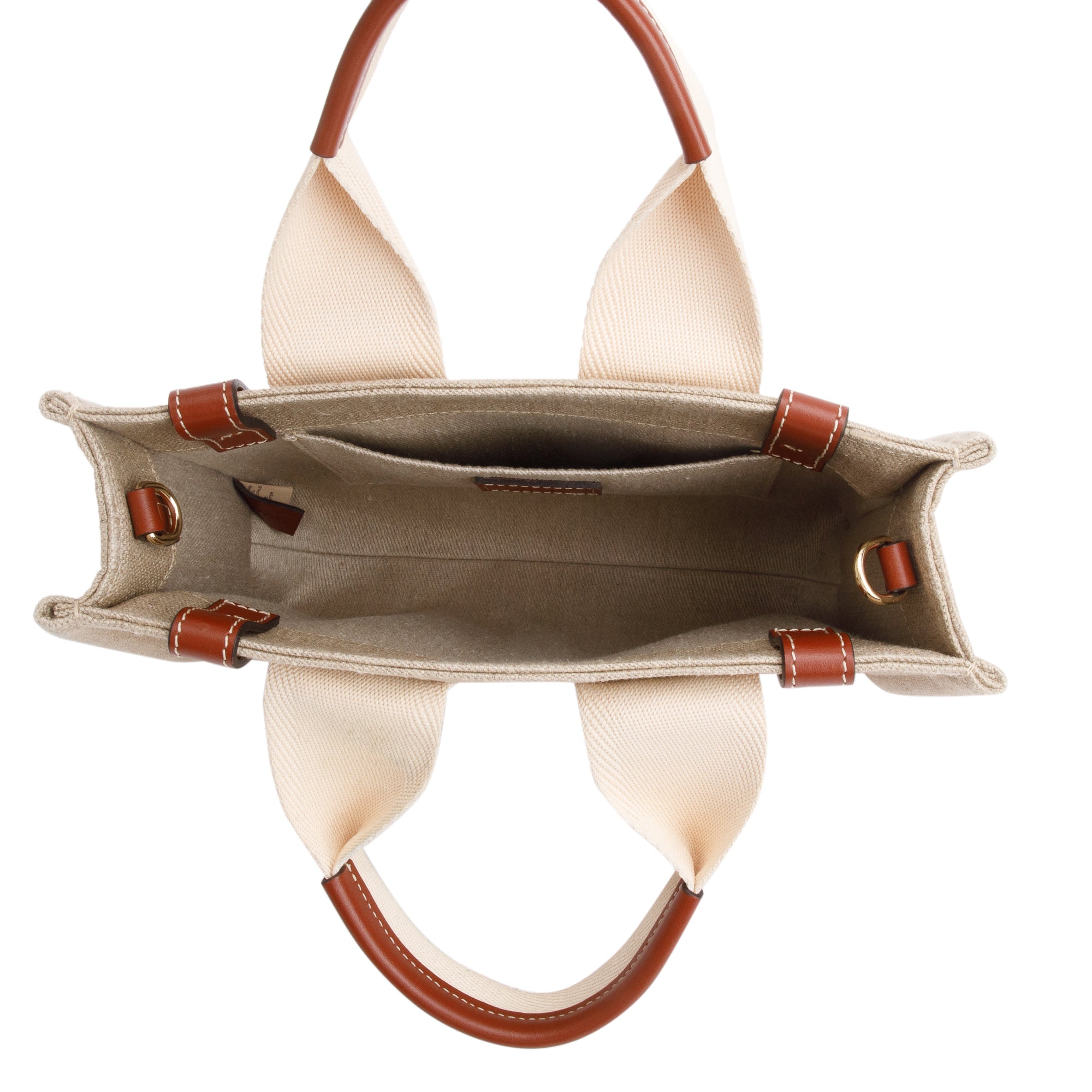 Chloe Brown/White Linen Calfskin Small Woody Ribbon Tote w/ Strap