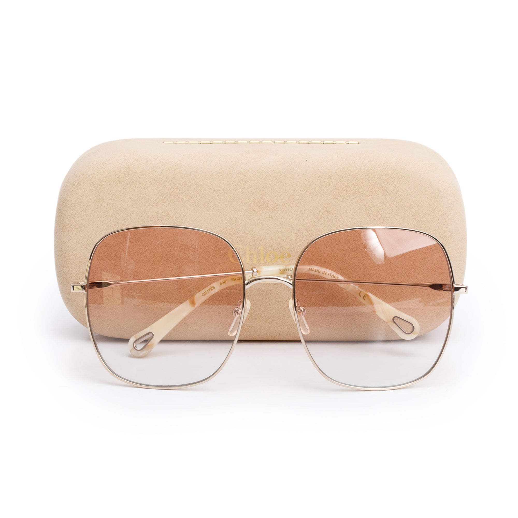 Chloe CE172S White Havana Acetate Elize Oversized Sunglasses w/ Case