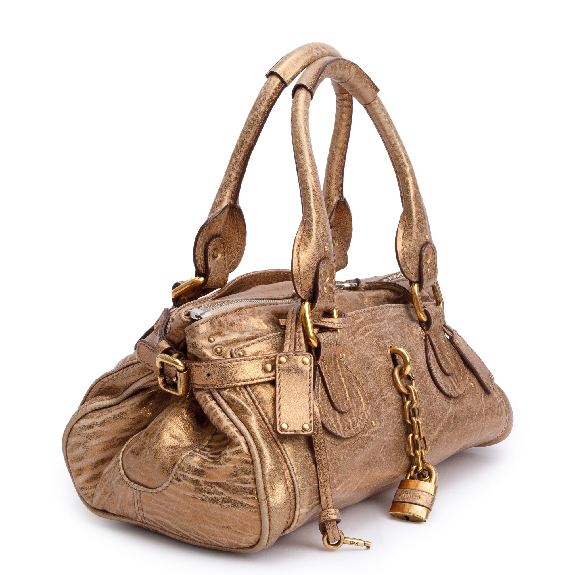 Chloe Gold Metallic Calfskin Leather Paddington Bag