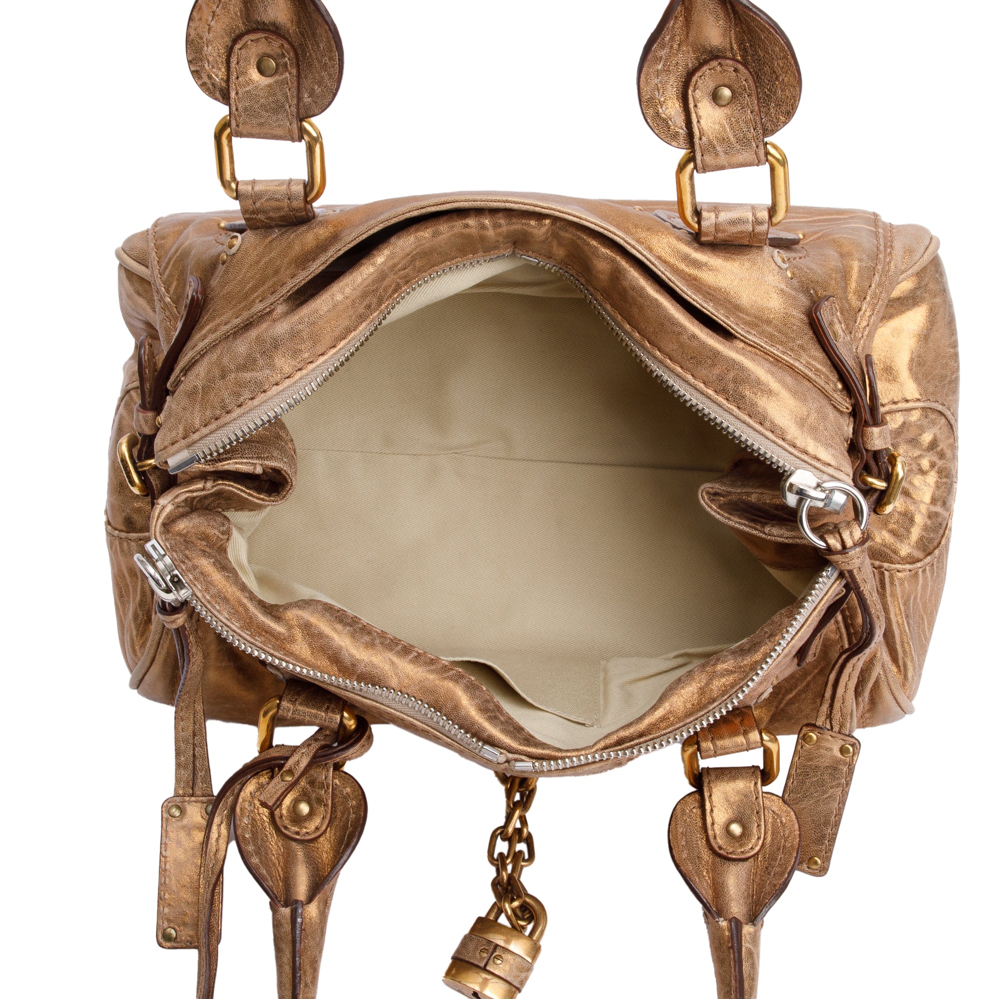 Chloe Gold Metallic Calfskin Leather Paddington Bag