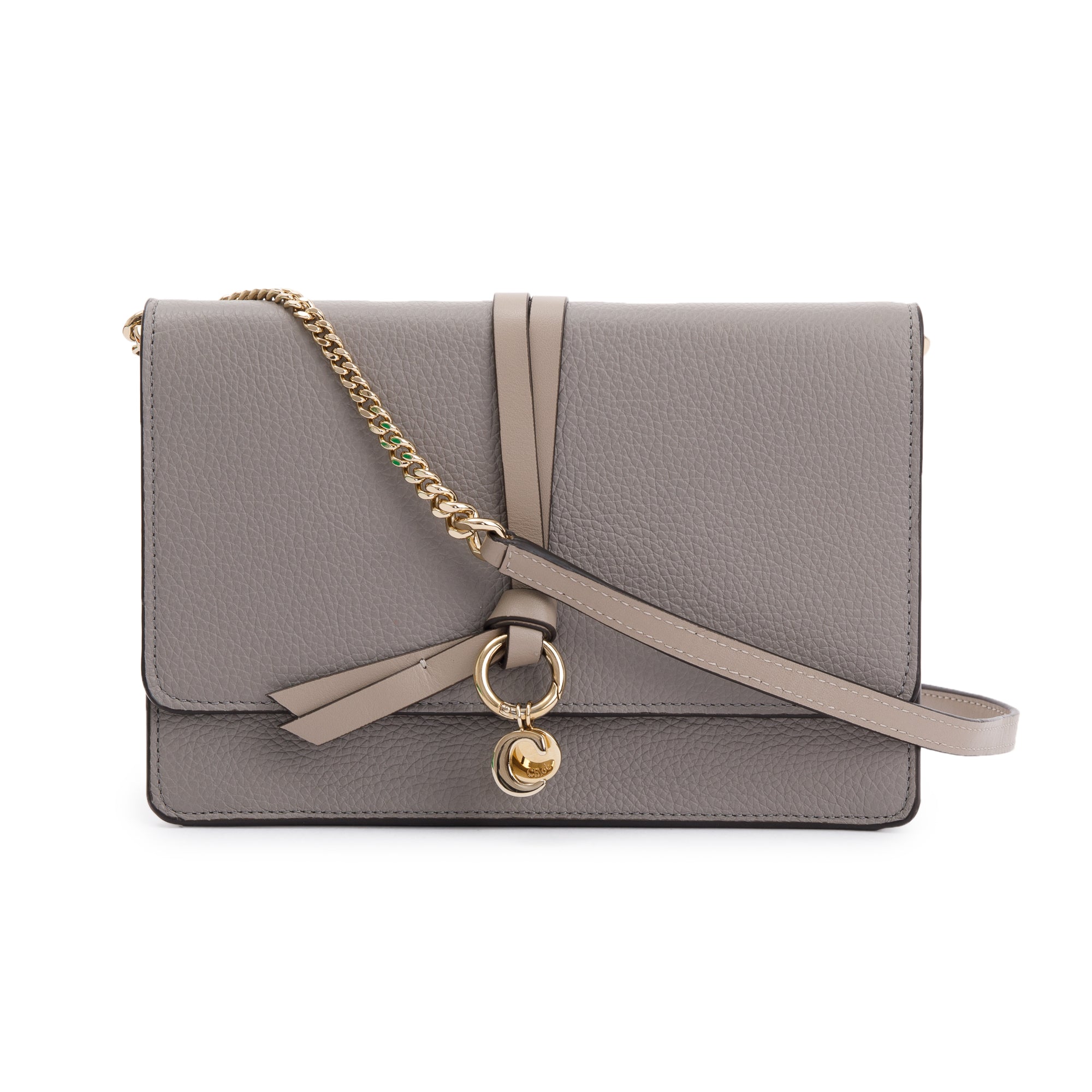 Chloe Grey Calfskin Leather Alphabet Clutch Crossbody Bag