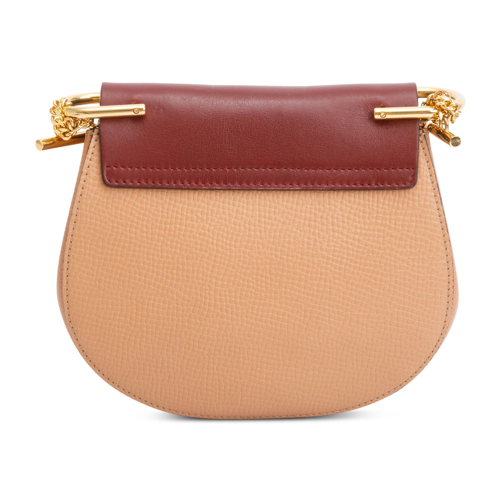 Chloe Maroon/Tan Calfskin Leather Mini Drew Crossbody Bag w/ Authenticity Card
