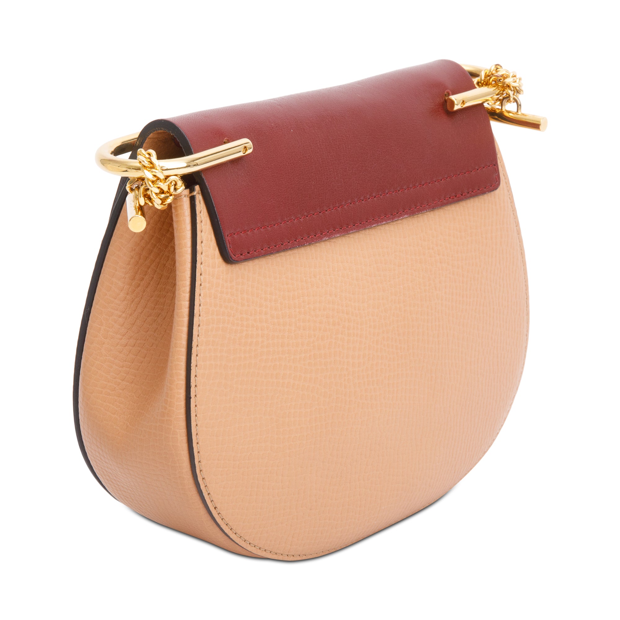 Chloe Maroon/Tan Calfskin Leather Mini Drew Crossbody Bag w/ Authenticity Card