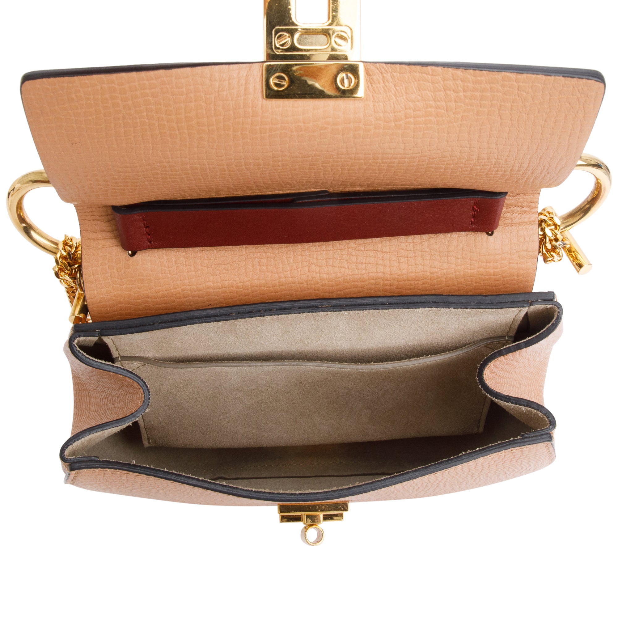 Chloe Maroon/Tan Calfskin Leather Mini Drew Crossbody Bag w/ Authenticity Card
