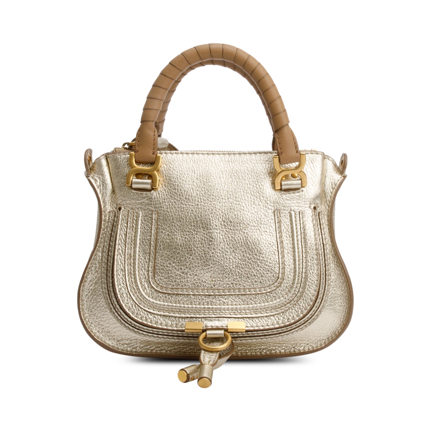 Chloe Metallic Gold Calfskin Leather Mini Marcie Shoulder Bag w/ Strap