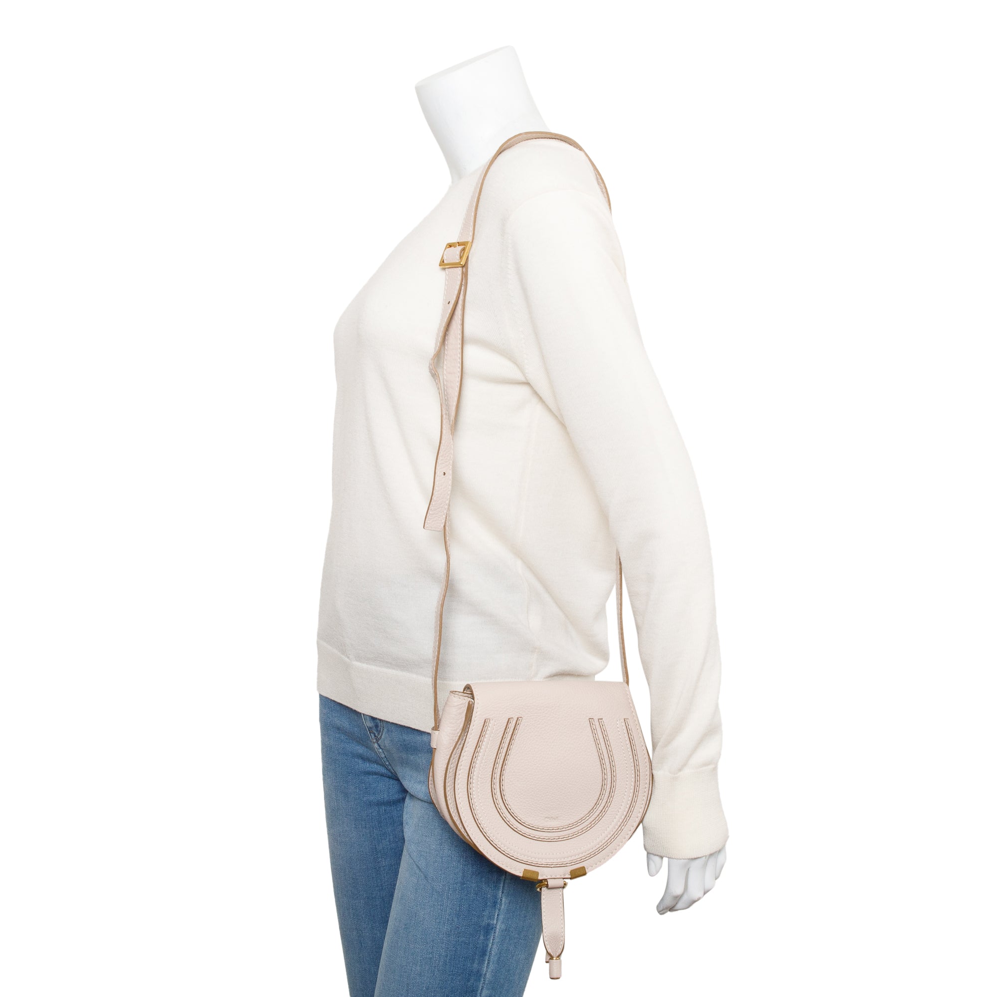 Chloe Pink Calfskin Leather Small Marcie Crossbody Bag