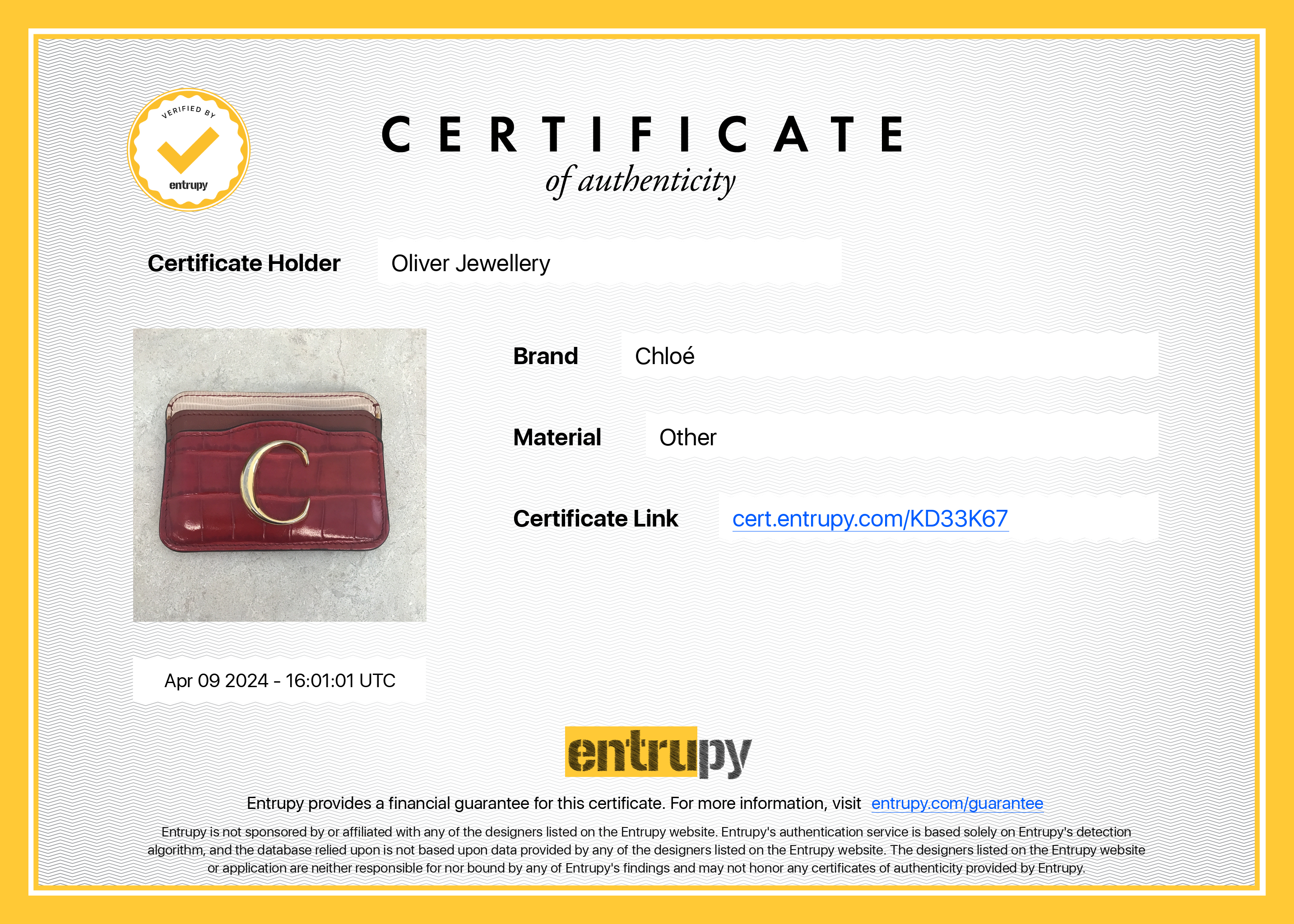 Chloe Red Crocodile Embossed Calfskin Leather C Card Holder