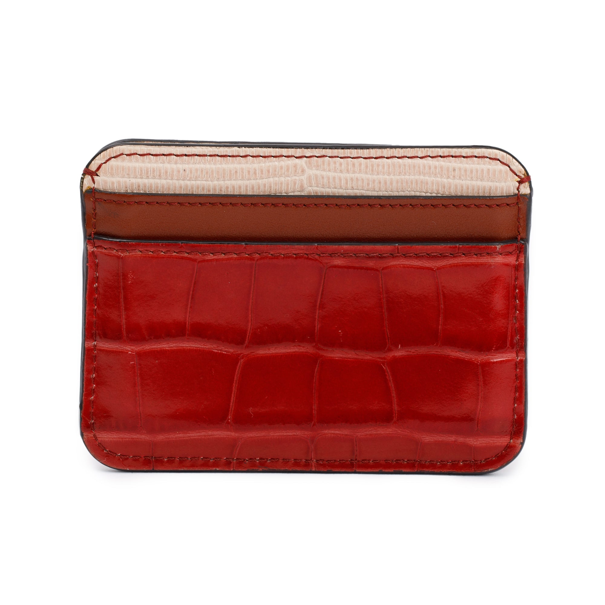 Chloe Red Crocodile Embossed Calfskin Leather C Card Holder