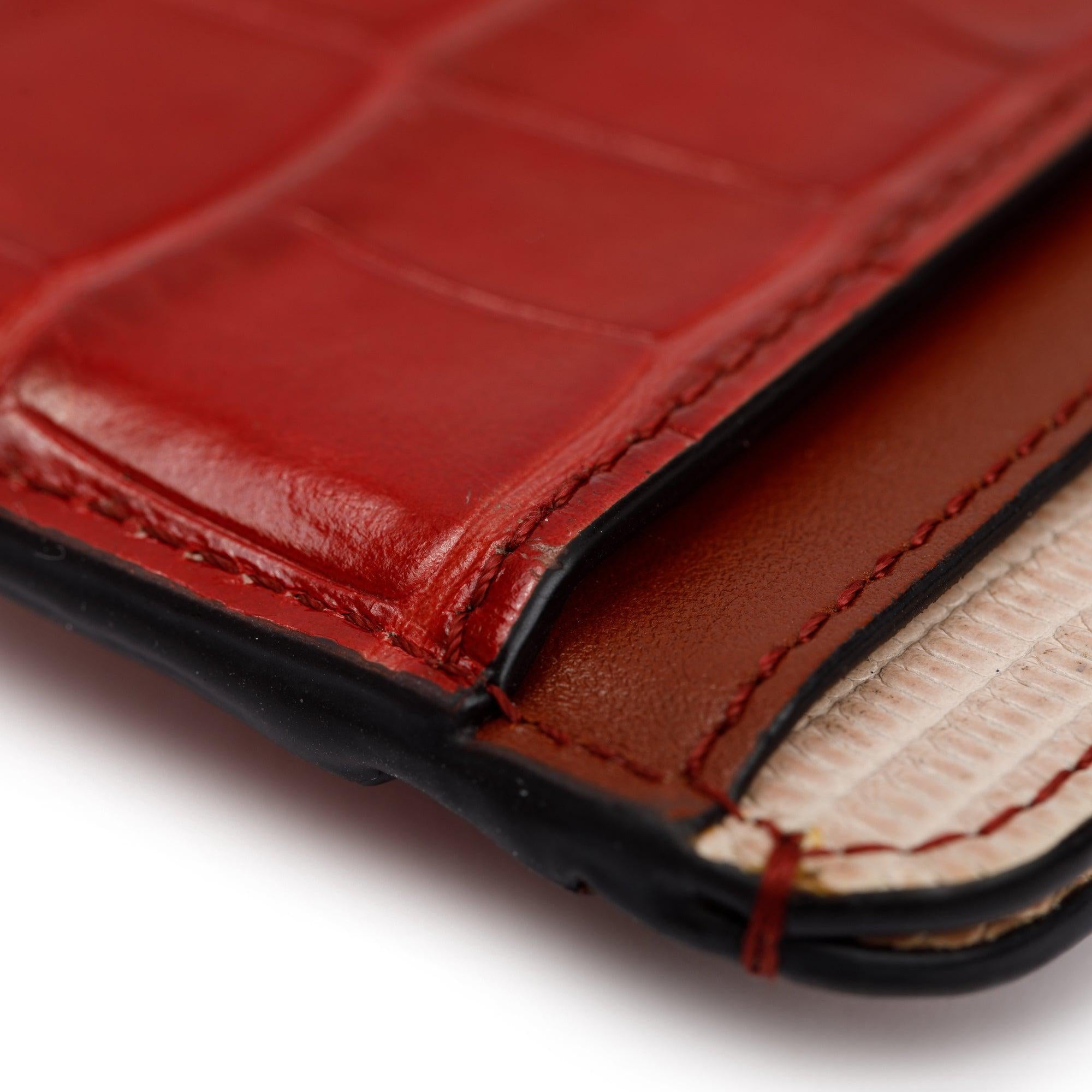 Chloe Red Crocodile Embossed Calfskin Leather C Card Holder