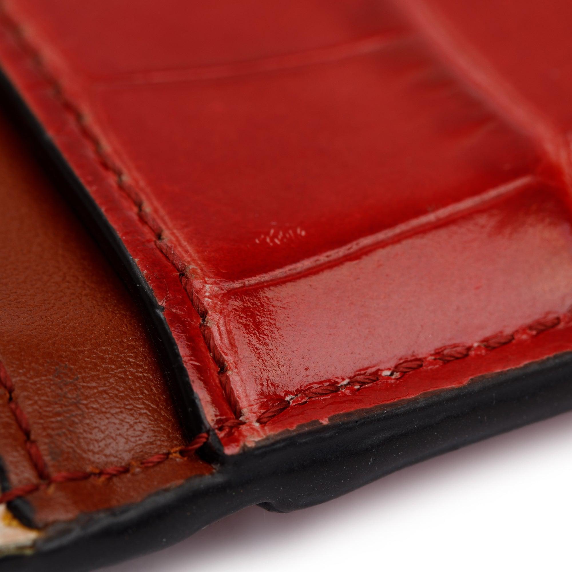 Chloe Red Crocodile Embossed Calfskin Leather C Card Holder