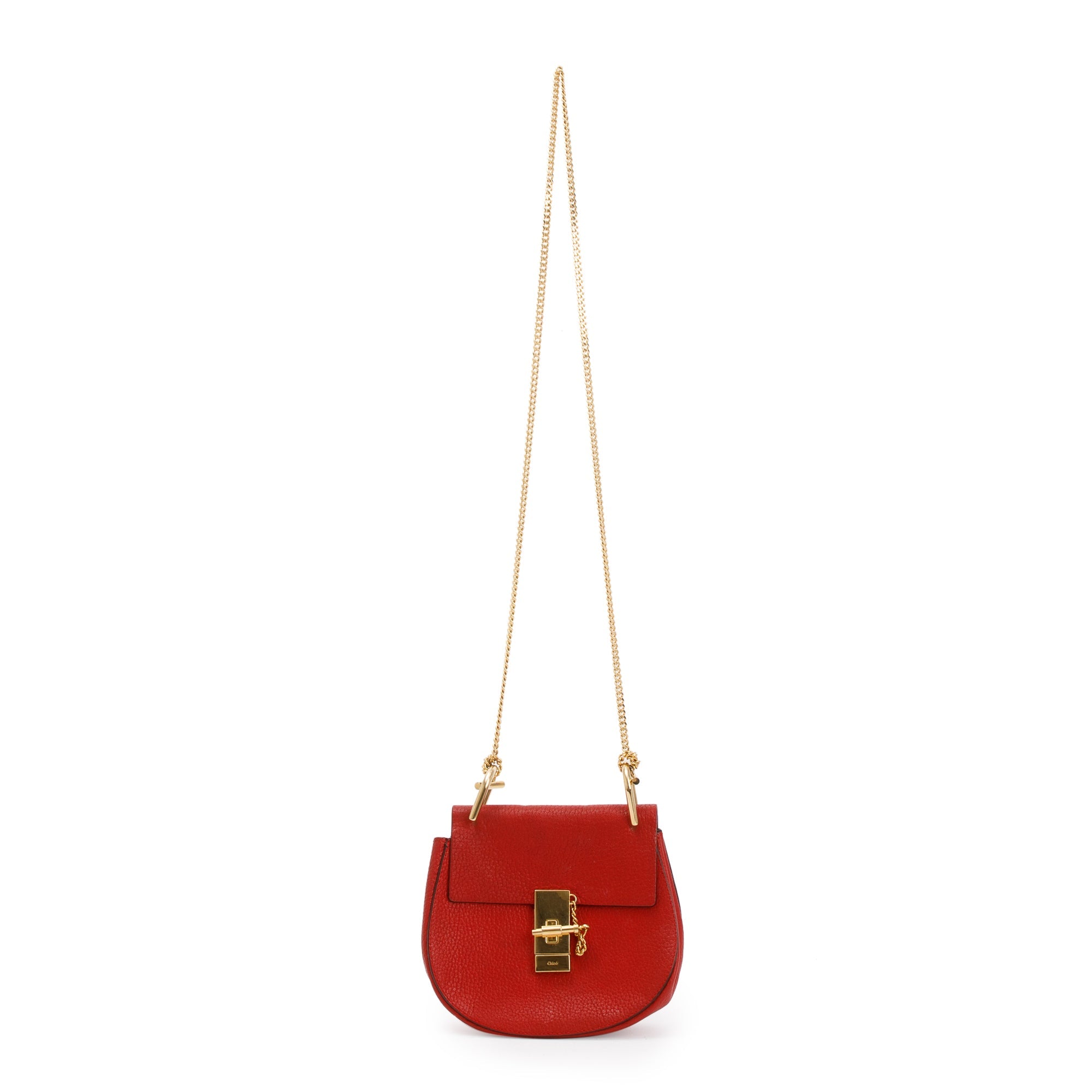 Chloe Red Grained Calfskin Leather Mini Drew Crossbody Bag