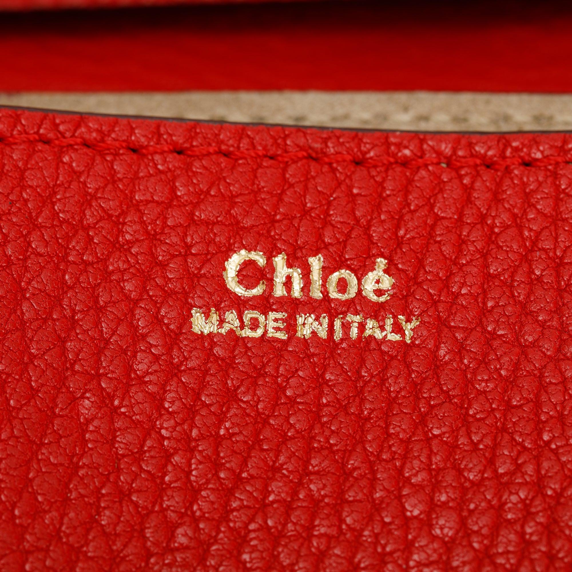 Chloe Red Grained Calfskin Leather Mini Drew Crossbody Bag