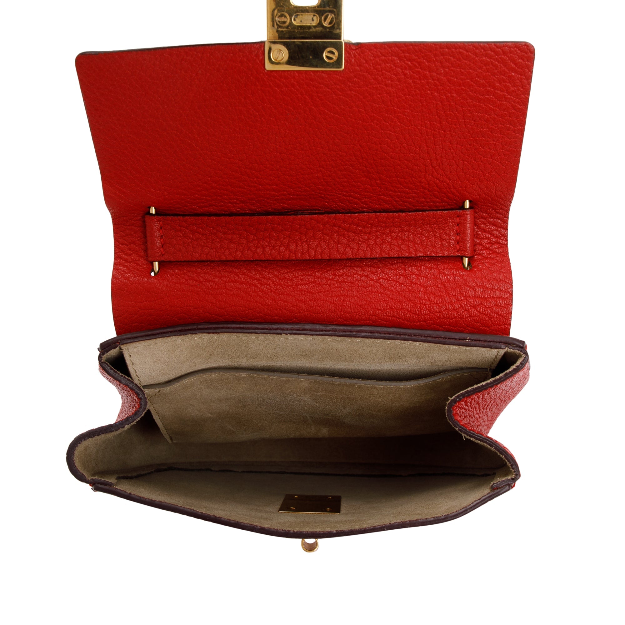 Chloe Red Grained Calfskin Leather Mini Drew Crossbody Bag