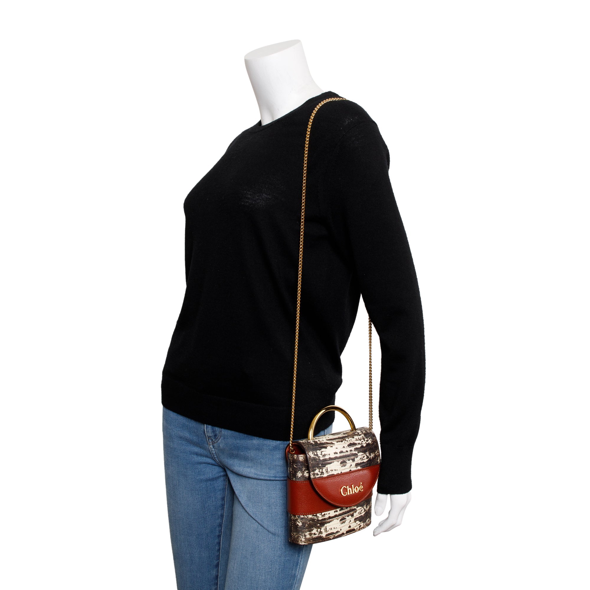 Chloe Sepia Brown Embossed Calfskin Leather Small Aby Lock Bag