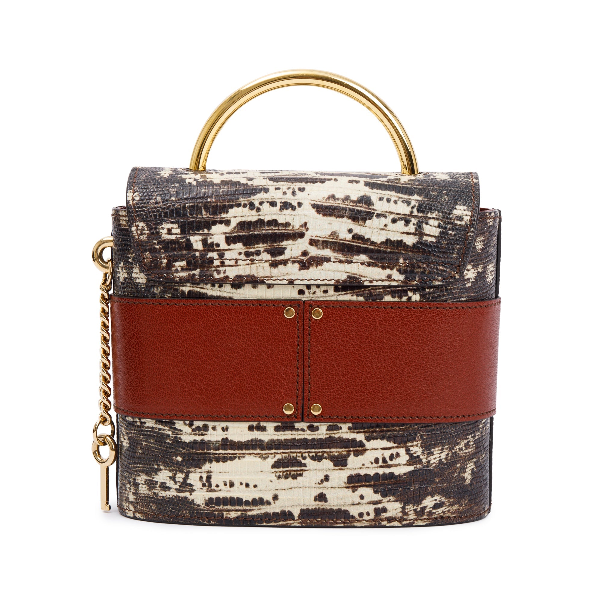 Chloe Sepia Brown Embossed Calfskin Leather Small Aby Lock Bag