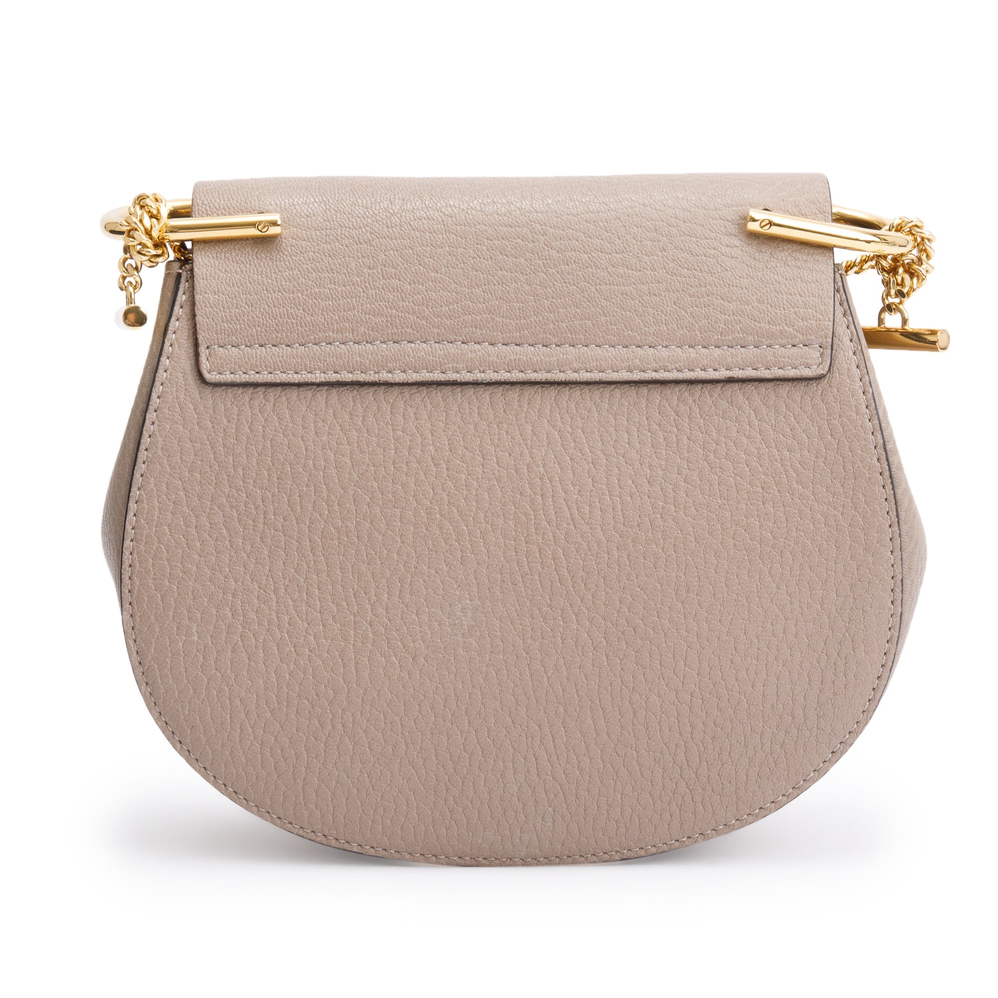 Chloe Taupe Grained Calfskin Leather Mini Drew Crossbody Bag
