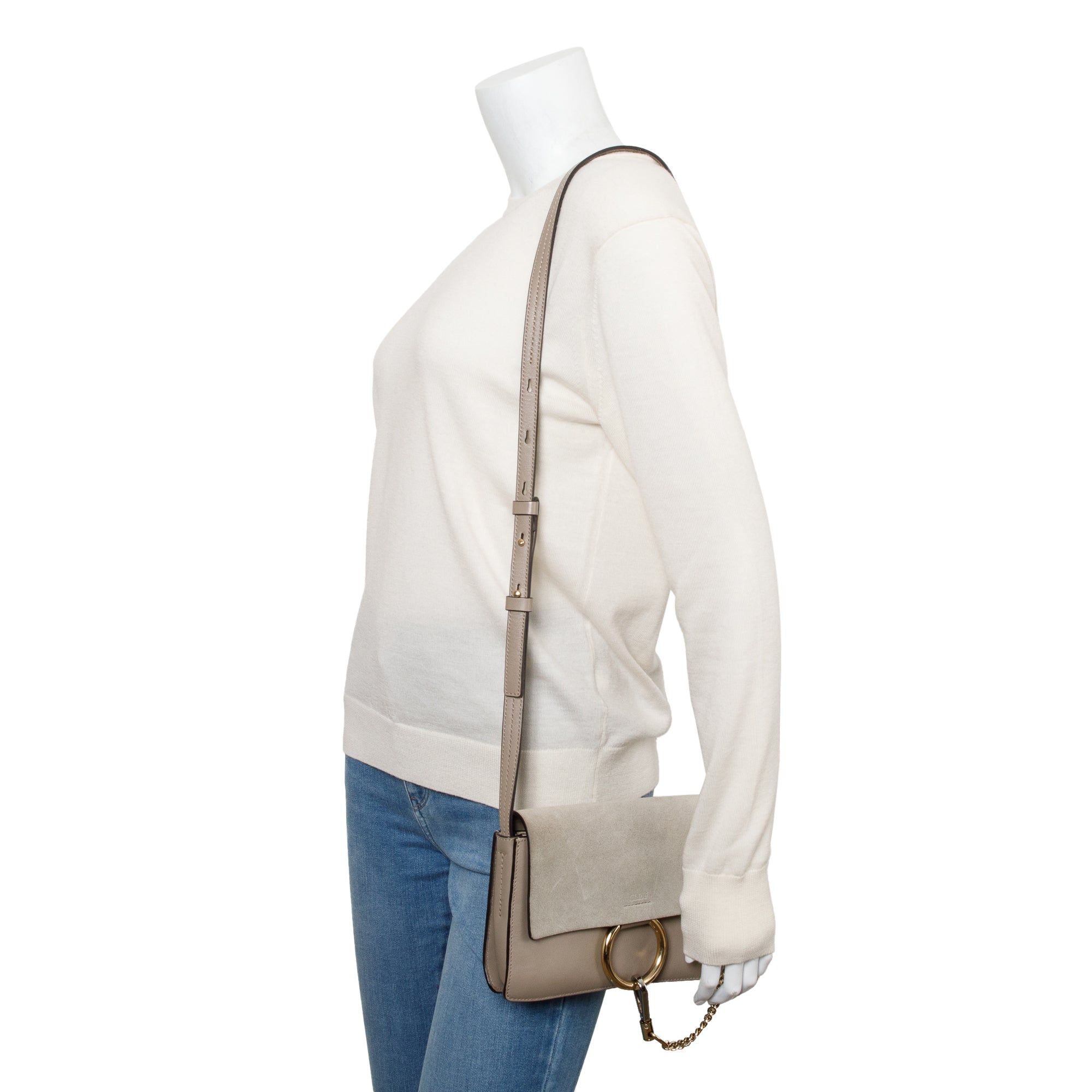 Chloe Taupe Suede & Calfskin Leather Small Faye Shoulder Bag