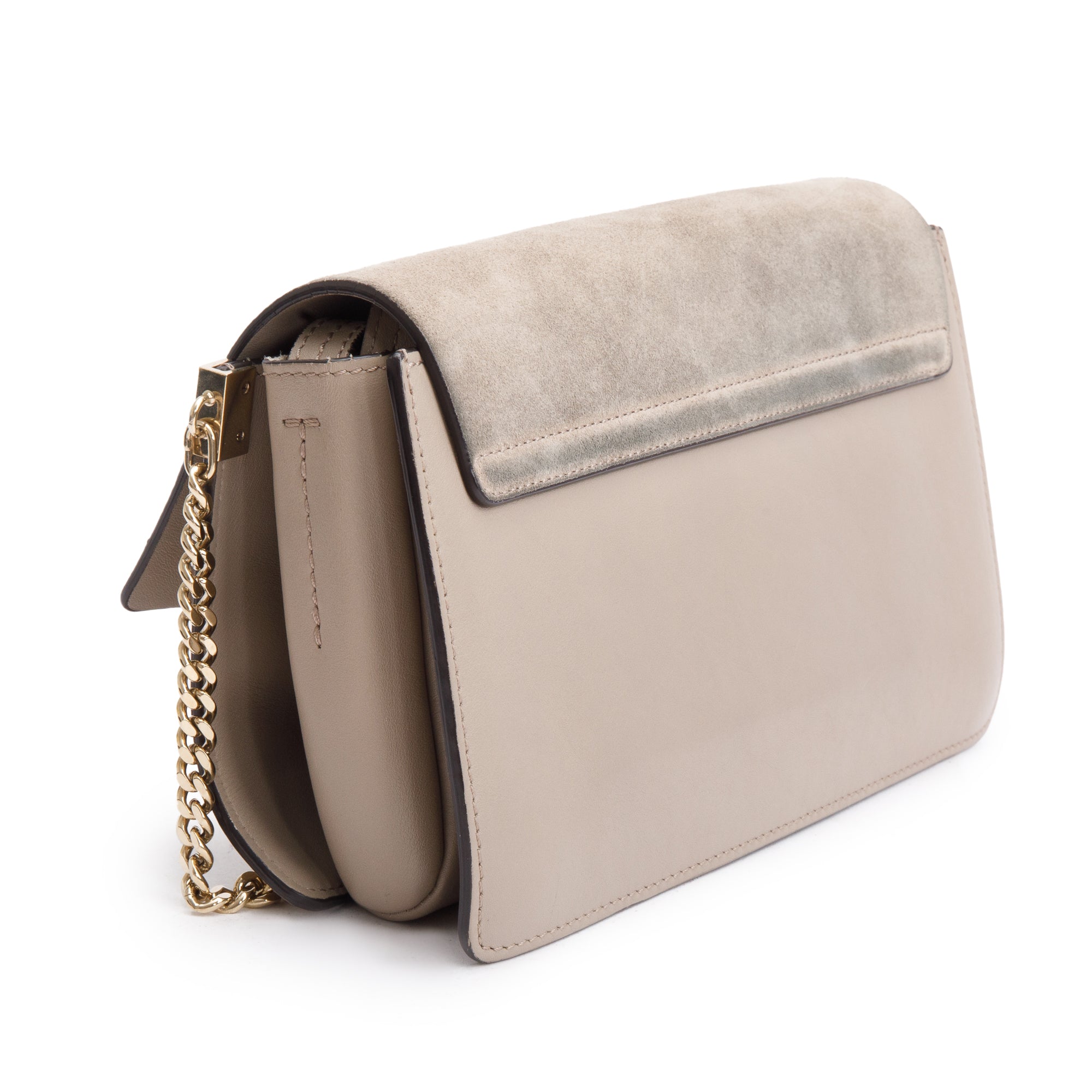 Chloe Taupe Suede & Calfskin Leather Small Faye Shoulder Bag