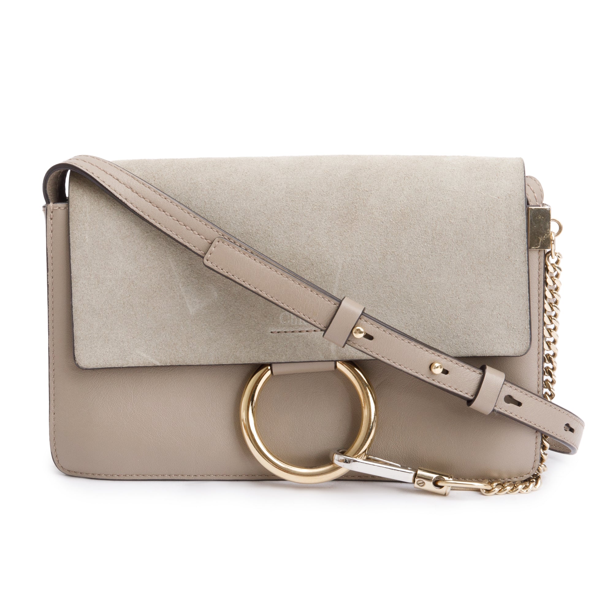 Chloe Taupe Suede & Calfskin Leather Small Faye Shoulder Bag