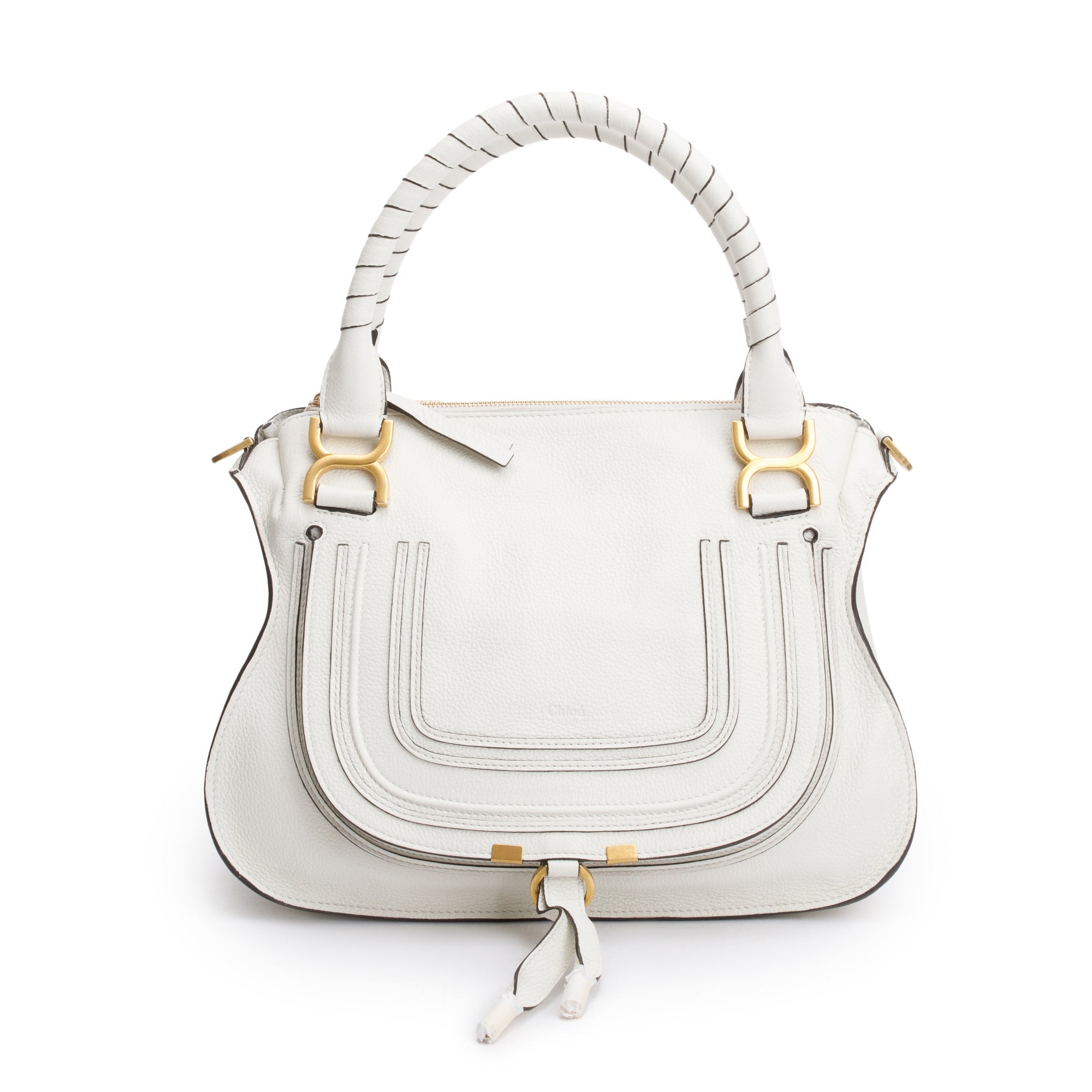 Chloe White Calfskin Leather Medium Marcie Shoulder Bag