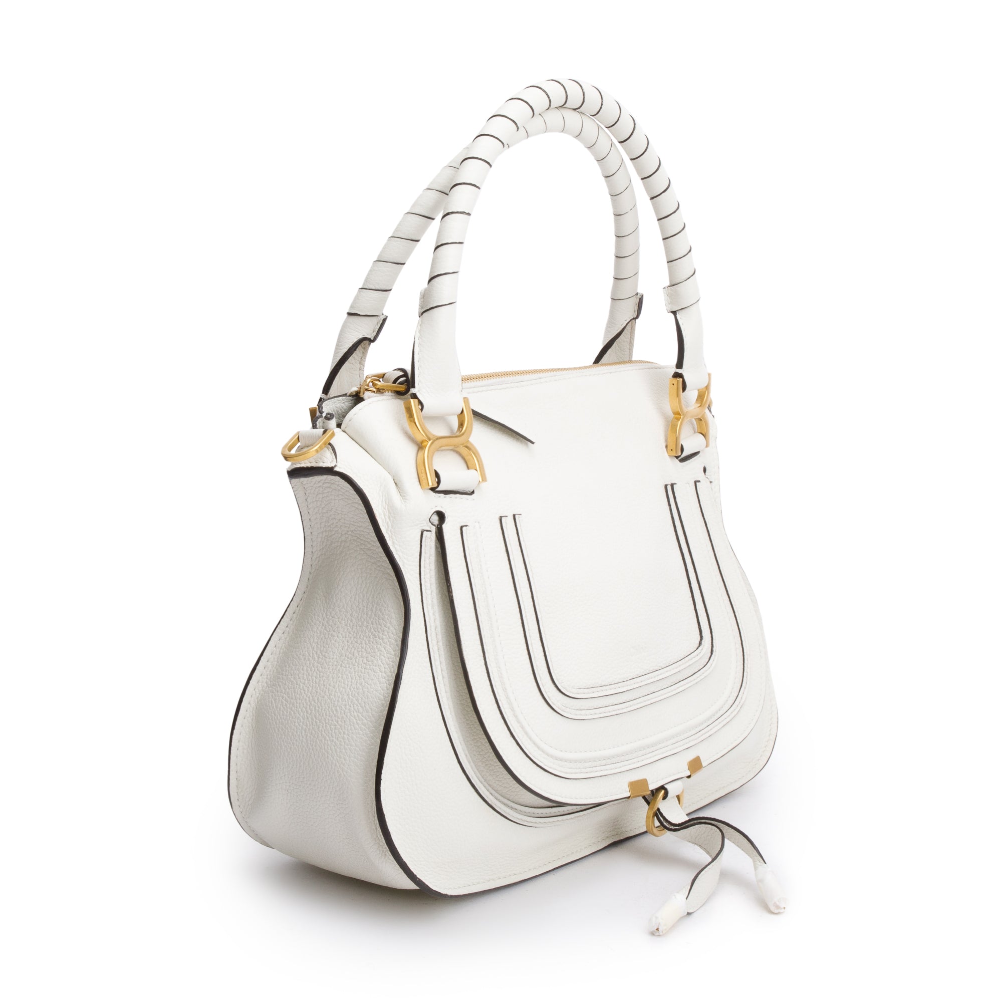 Chloe White Calfskin Leather Medium Marcie Shoulder Bag