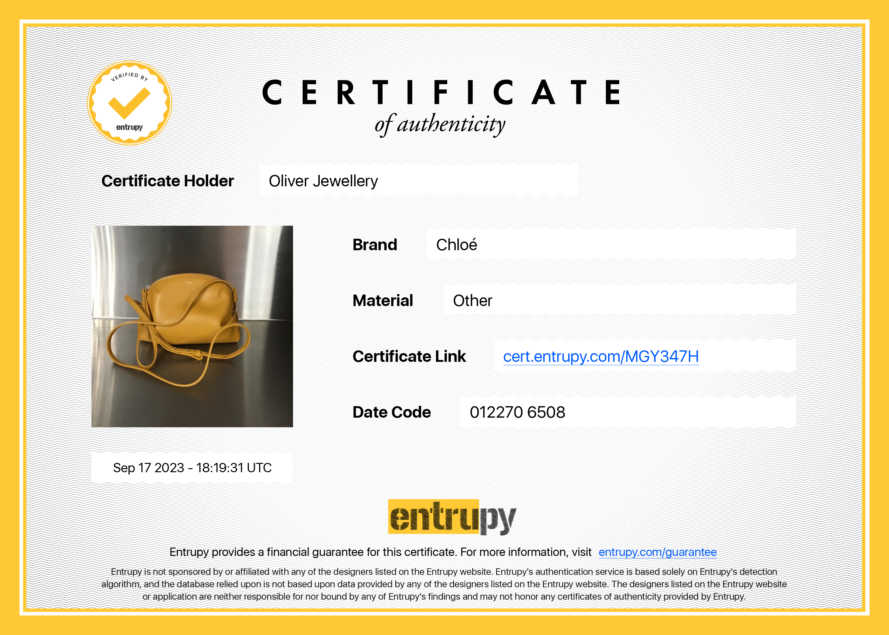 Chloe Yellow Calfskin Leather Mini Judy Crossbody Bag w/ Authenticity Card