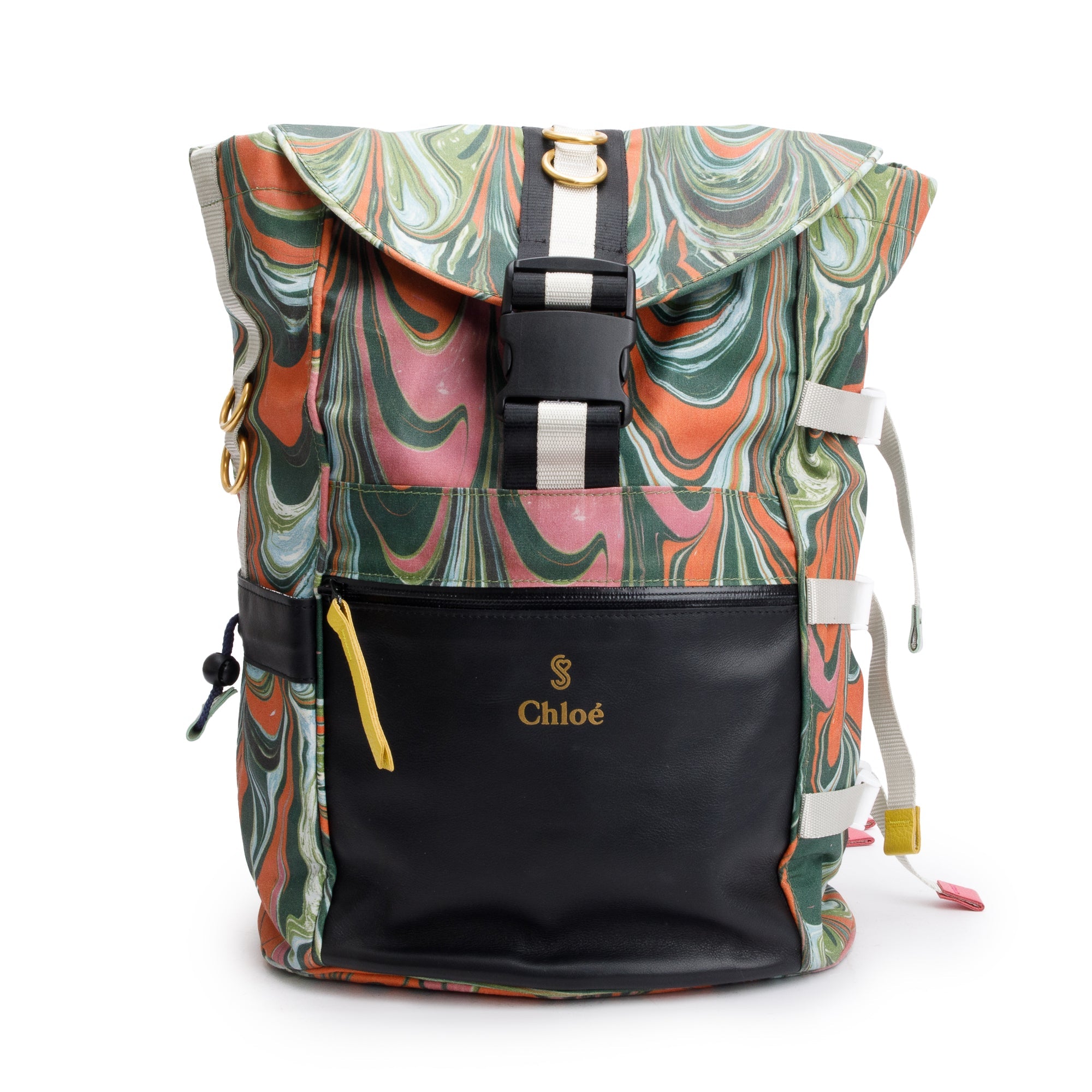 Chloe x Sheltersuit Multicolor Print Canvas Leather Trimmed Deep Ocean Backpack