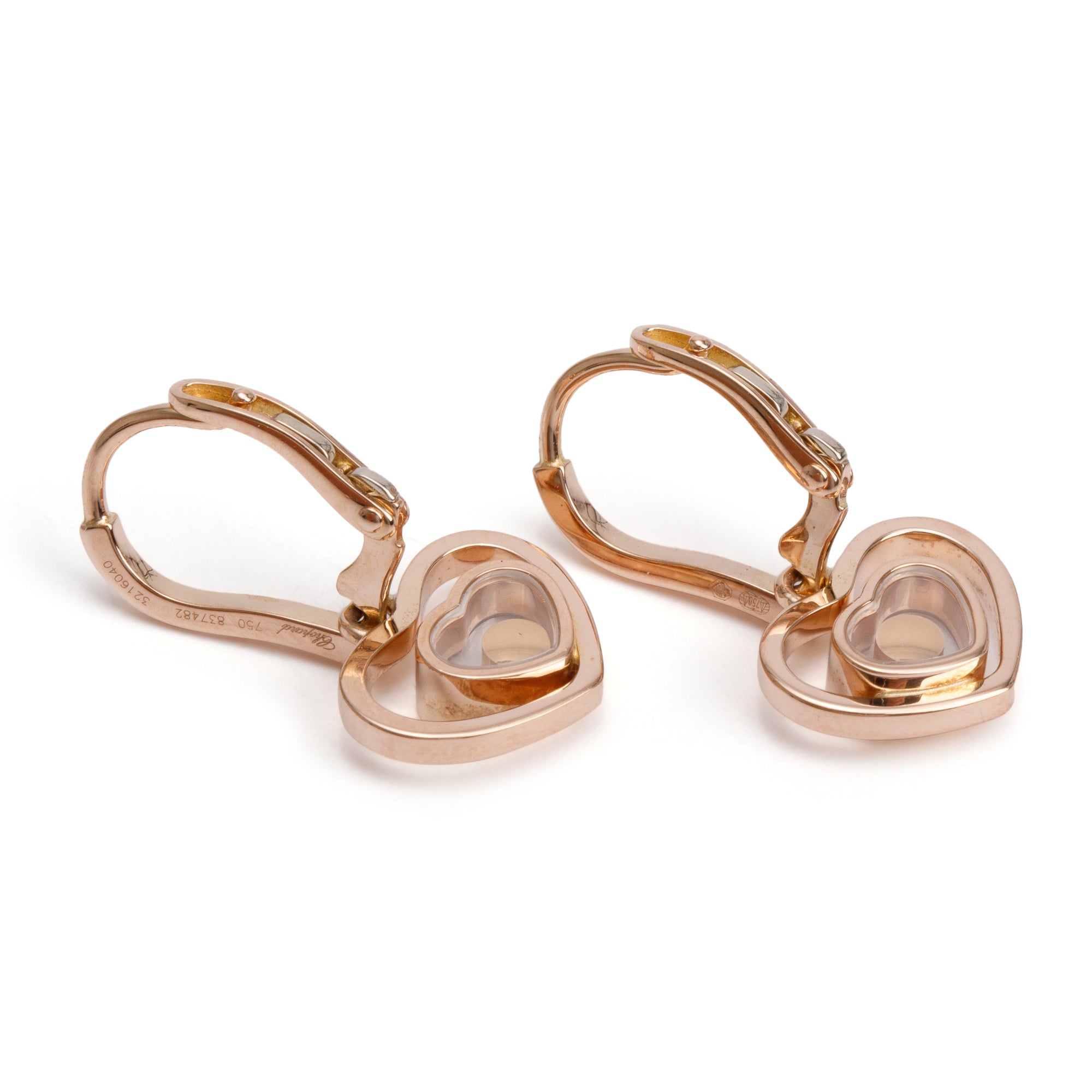 Chopard 18k Rose Gold Diamond Happy Heart Drop Earrings