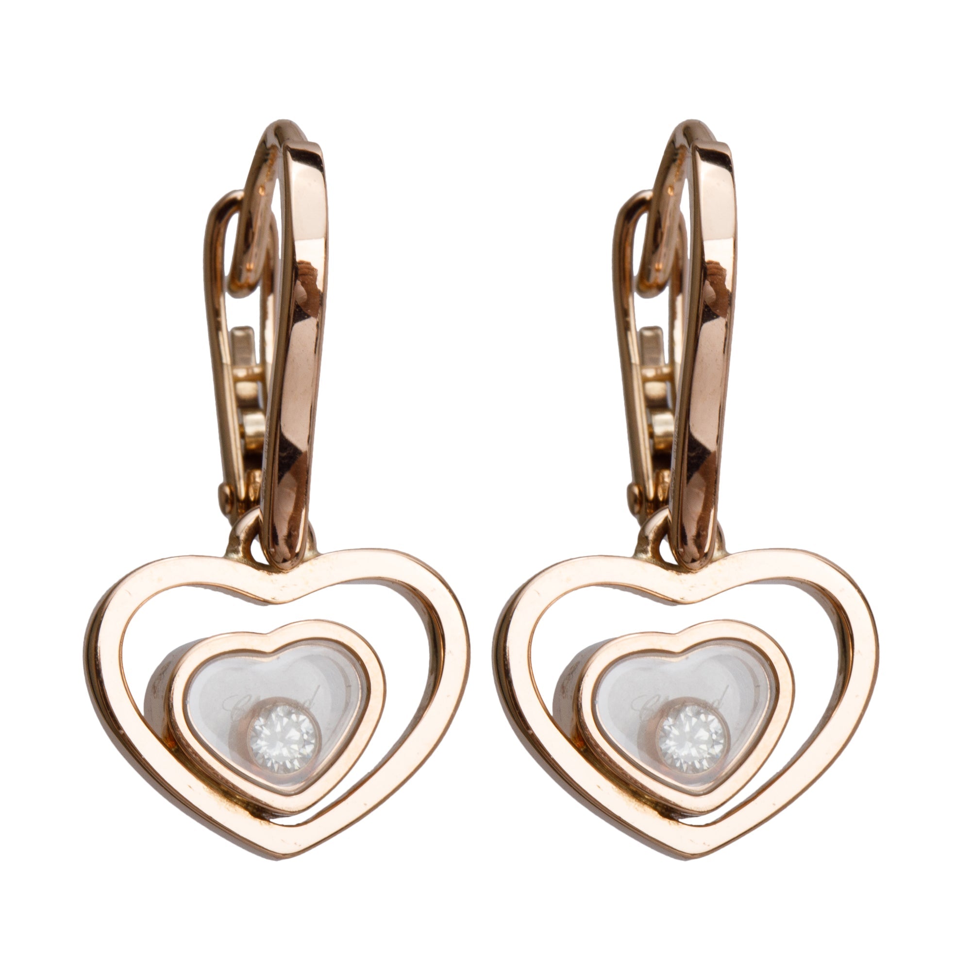 Chopard 18k Rose Gold Diamond Happy Heart Drop Earrings