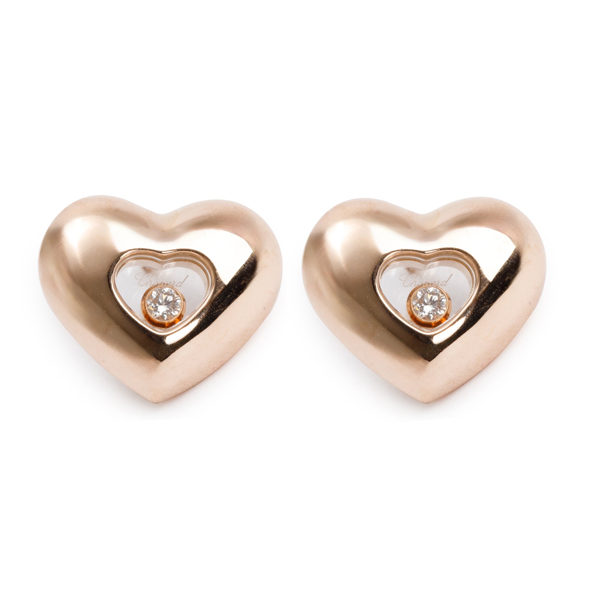 Chopard 18k Rose Gold Happy Diamonds Heart Earrings
