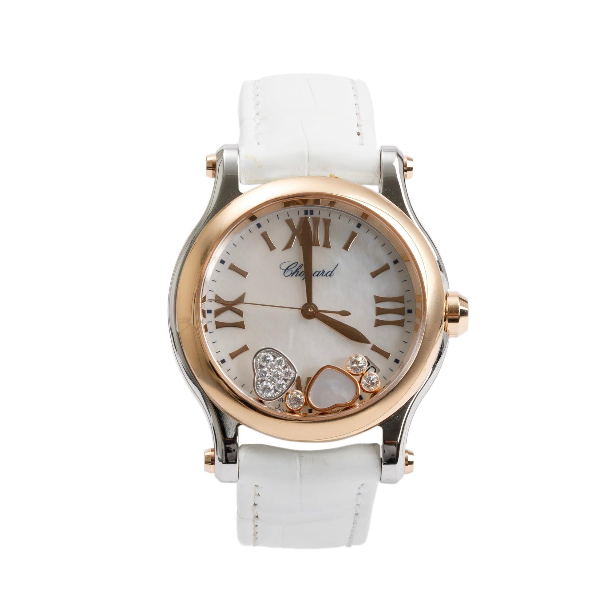 Chopard 18k Rose Gold & Stainless Steel Happy Sport Diamond Gems 36 MM Watch