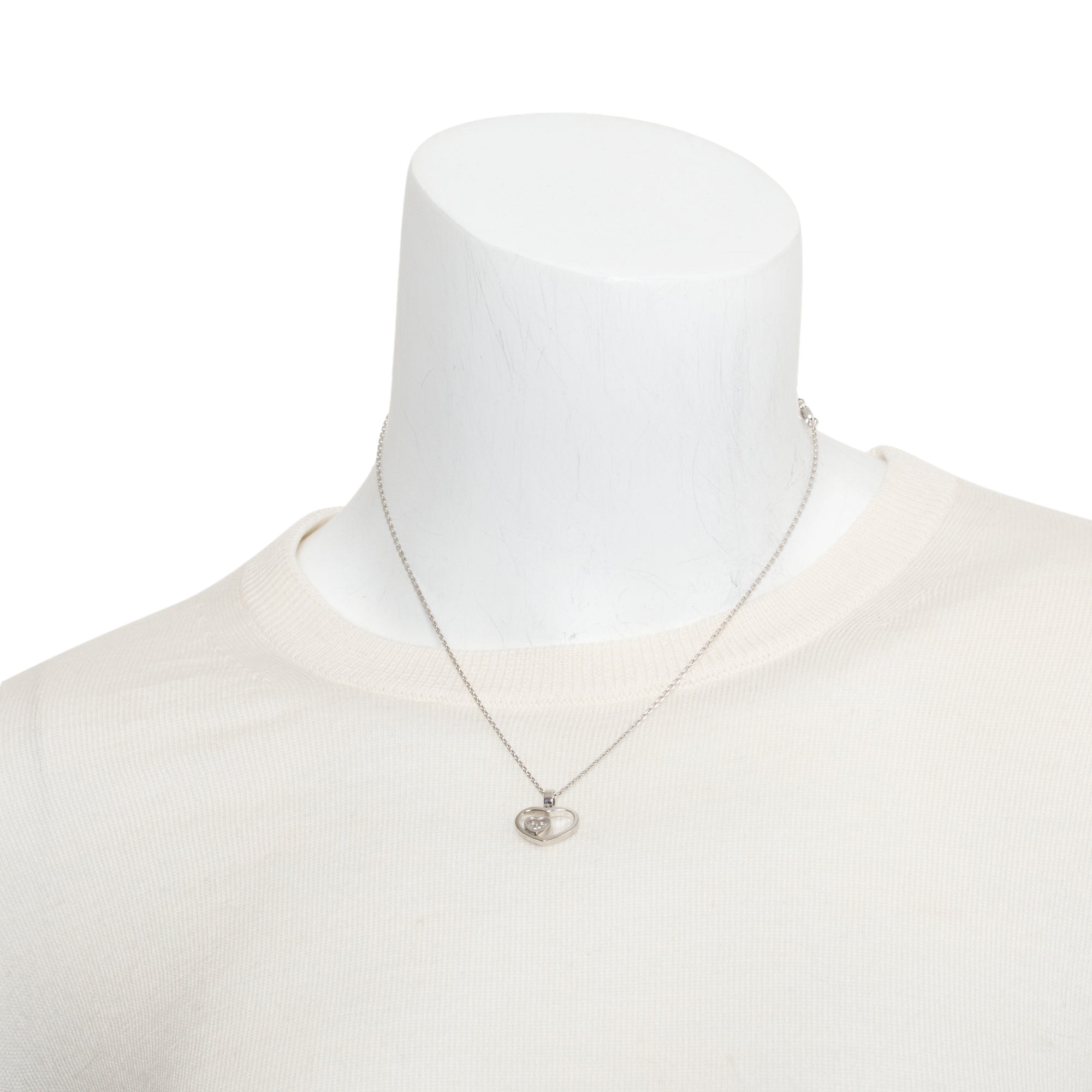 Chopard 18k White Gold Diamond Happy Hearts Pendant Necklace