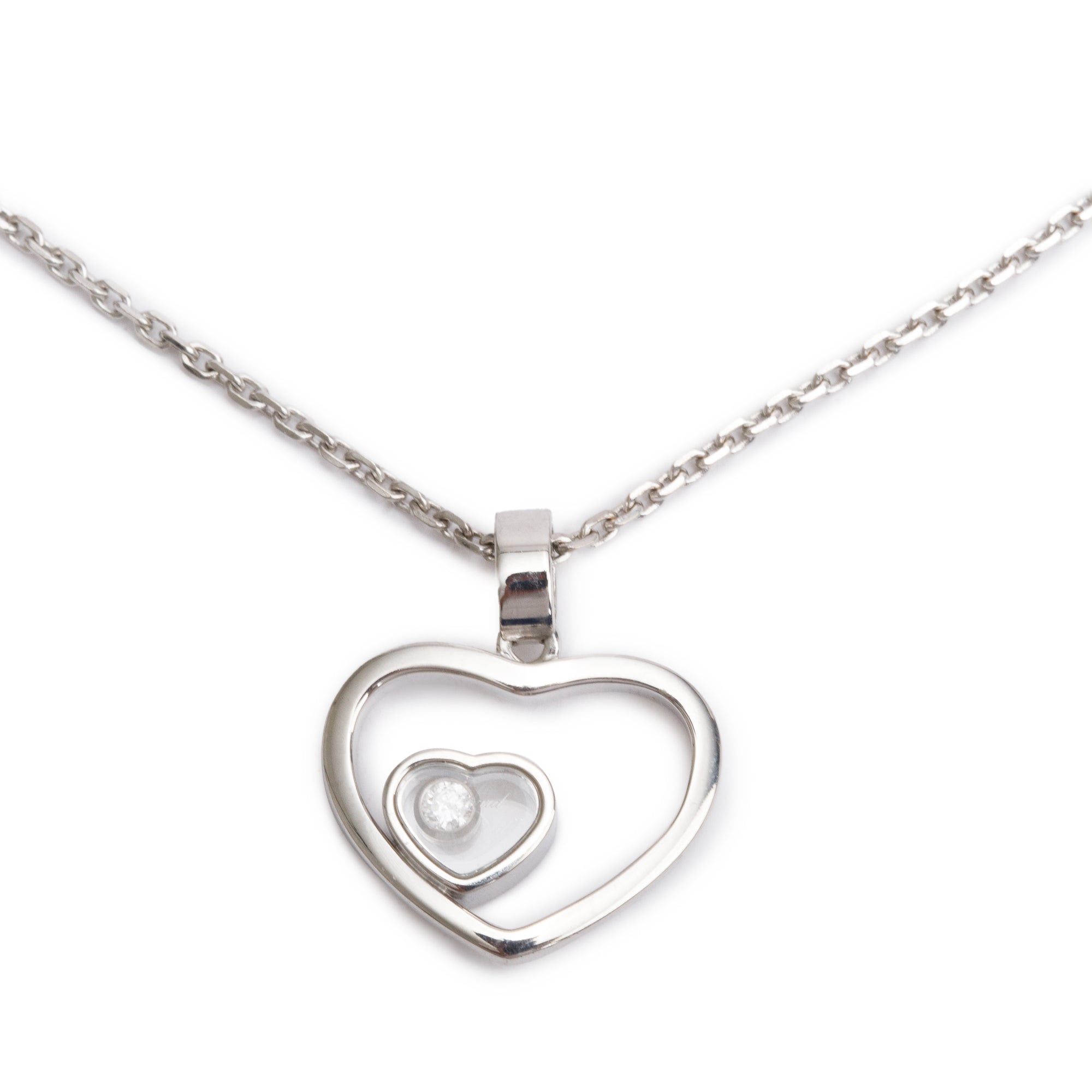 Chopard 18k White Gold Diamond Happy Hearts Pendant Necklace