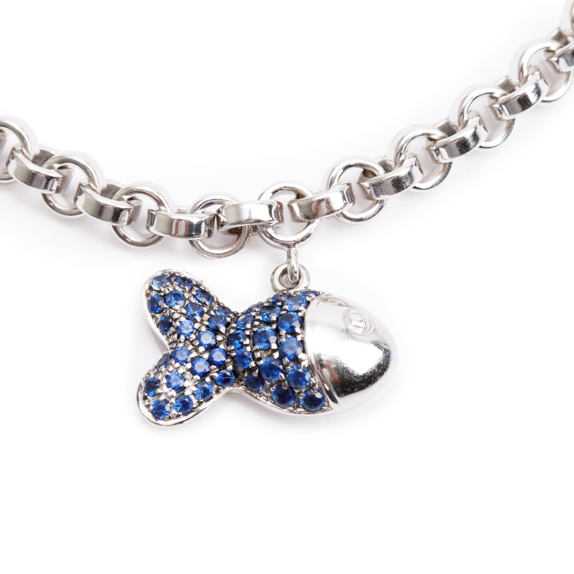 Chopard 18k White Gold Ruby & Sapphire Happy Fish Charm Bracelet
