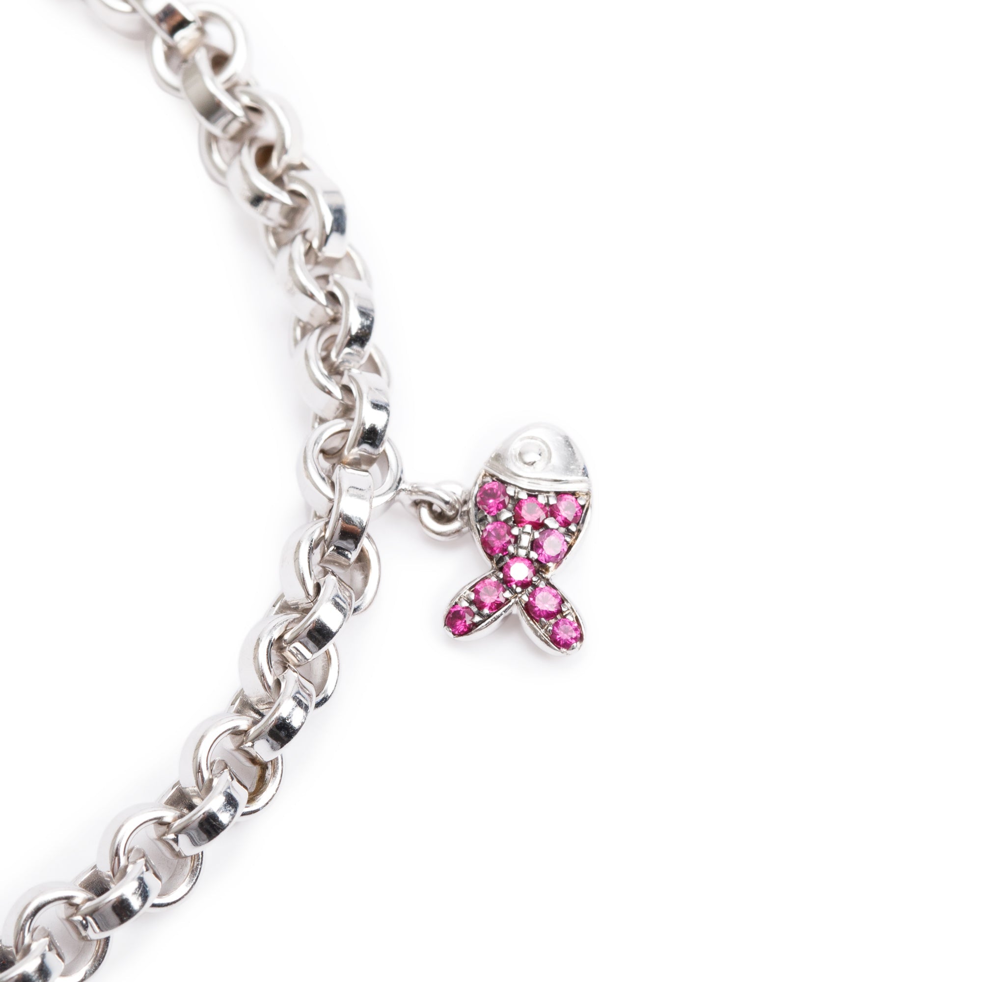 Chopard 18k White Gold Ruby & Sapphire Happy Fish Charm Bracelet