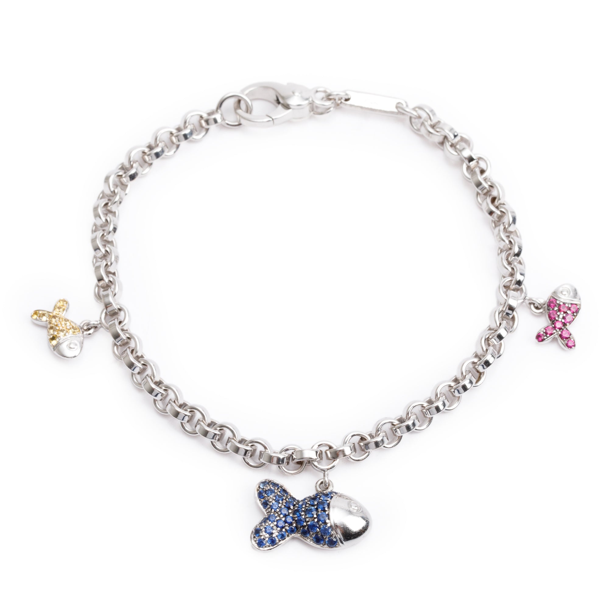 Chopard 18k White Gold Ruby & Sapphire Happy Fish Charm Bracelet