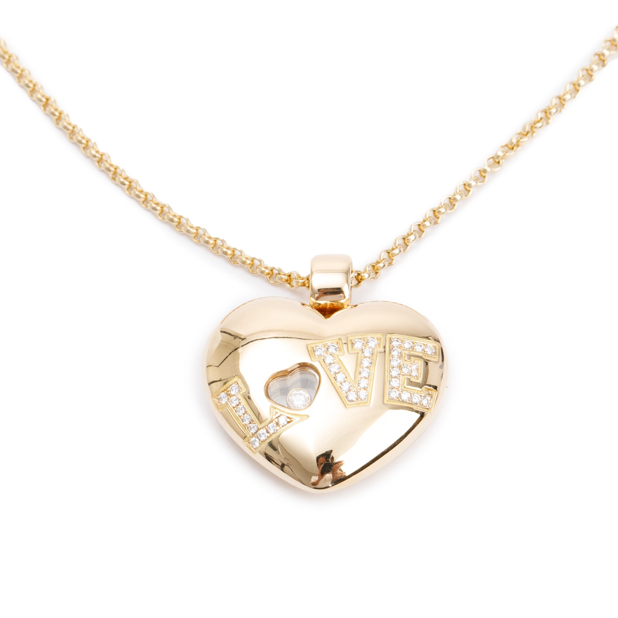 Chopard 18k Yellow Gold Diamond "Love" Heart Pendant Necklace