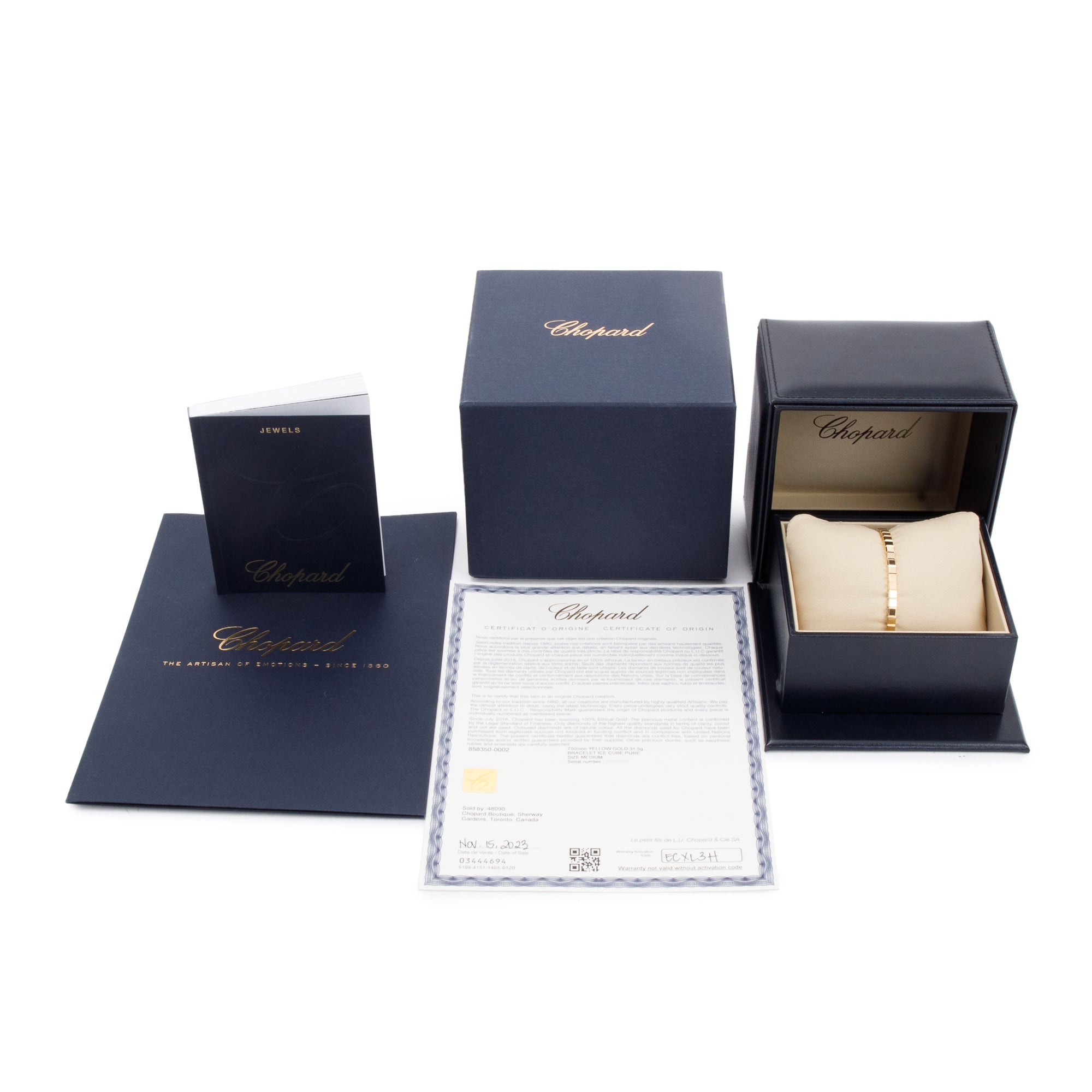 Chopard 18k Yellow Gold Ice Cube Wide Bangle w/ Box & Certificate